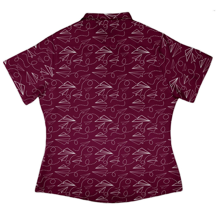 Paper Airplanes Red Curvy Button Up Shirt Geek Nerd 0925 All Adult Button Up Shirts aviation print