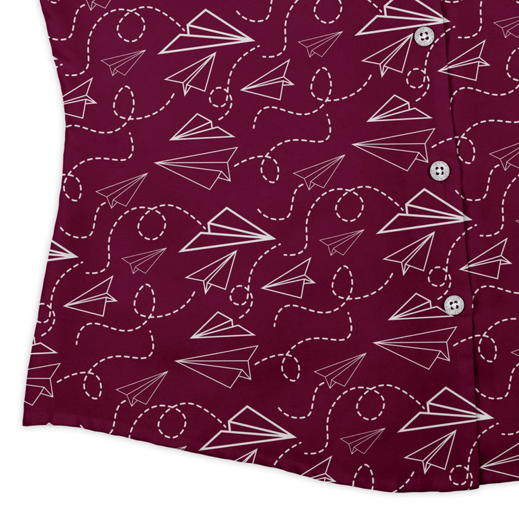 Paper Airplanes Red Curvy Button Up Shirt Geek Nerd 0925 All Adult Button Up Shirts aviation print