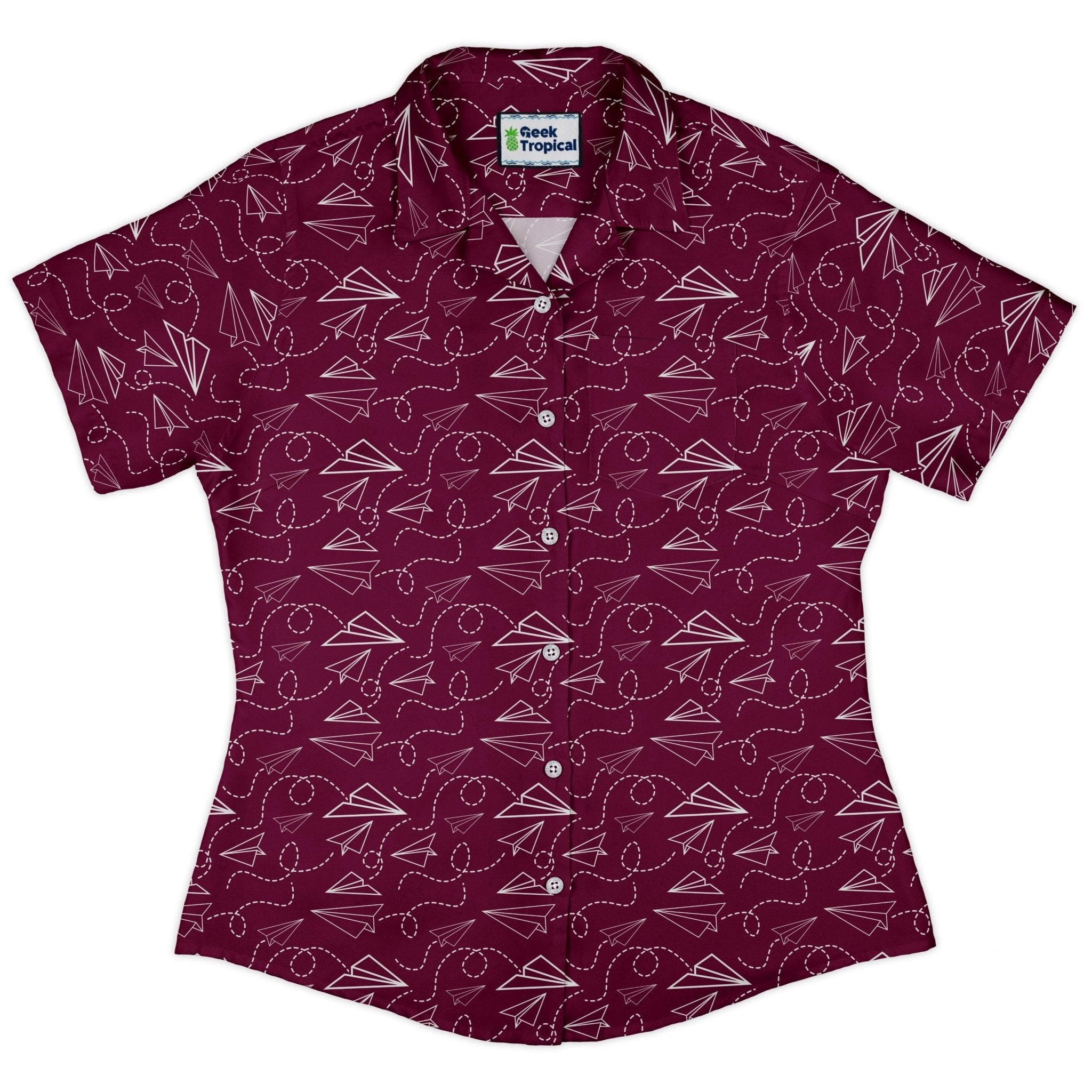 Paper Airplanes Red Curvy Button Up Shirt Geek Nerd 0925 All Adult Button Up Shirts aviation print