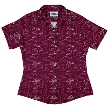 Paper Airplanes Red Curvy Button Up Shirt Geek Nerd 0925 All Adult Button Up Shirts aviation print