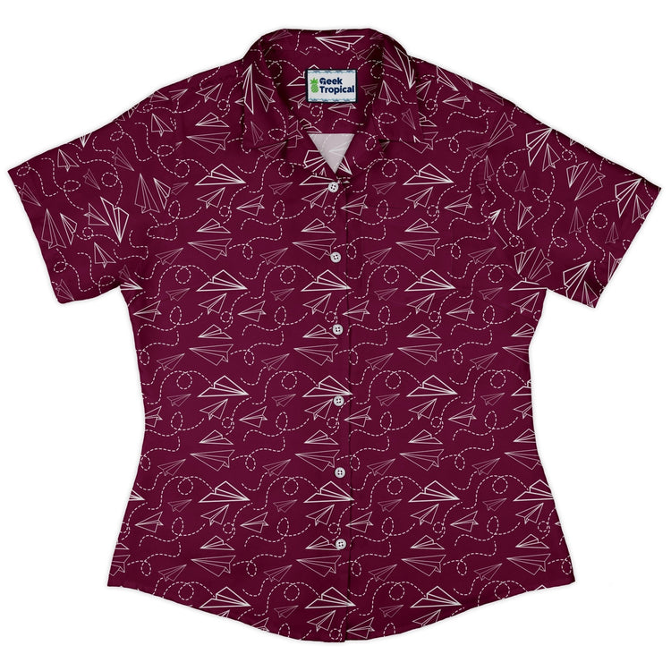 Paper Airplanes Red Curvy Button Up Shirt Geek Nerd 0925 All Adult Button Up Shirts aviation print