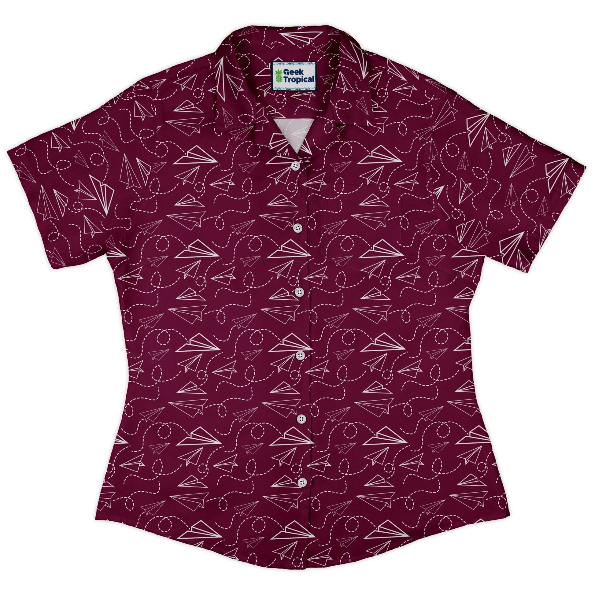 Paper Airplanes Red Curvy Button Up Shirt Geek Nerd 0925 All Adult Button Up Shirts aviation print