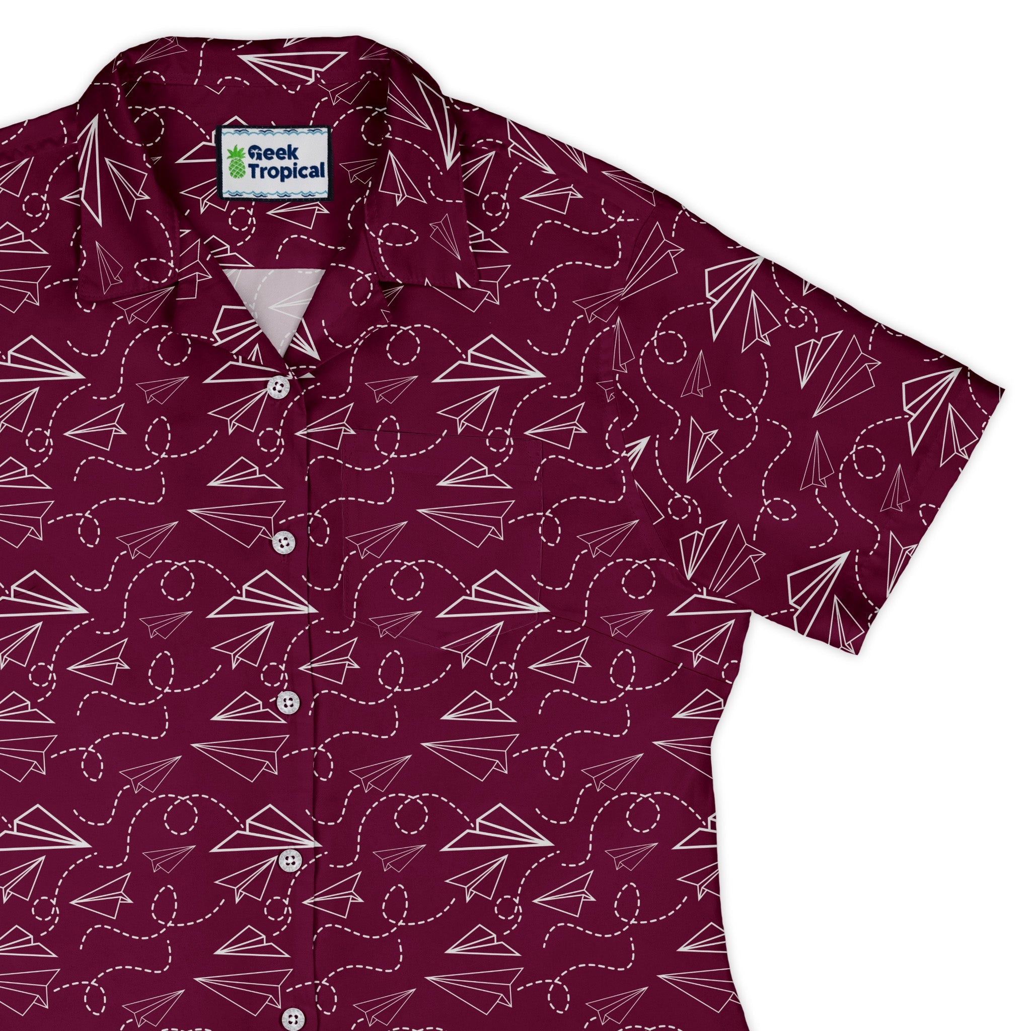 Paper Airplanes Red Curvy Button Up Shirt Geek Nerd 0925 All Adult Button Up Shirts aviation print