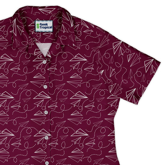 Clearance Ready - to - Ship Paper Airplanes Red Curvy Button Up Shirt Geek Nerd 0925 All Adult Button Up Shirts aviation print