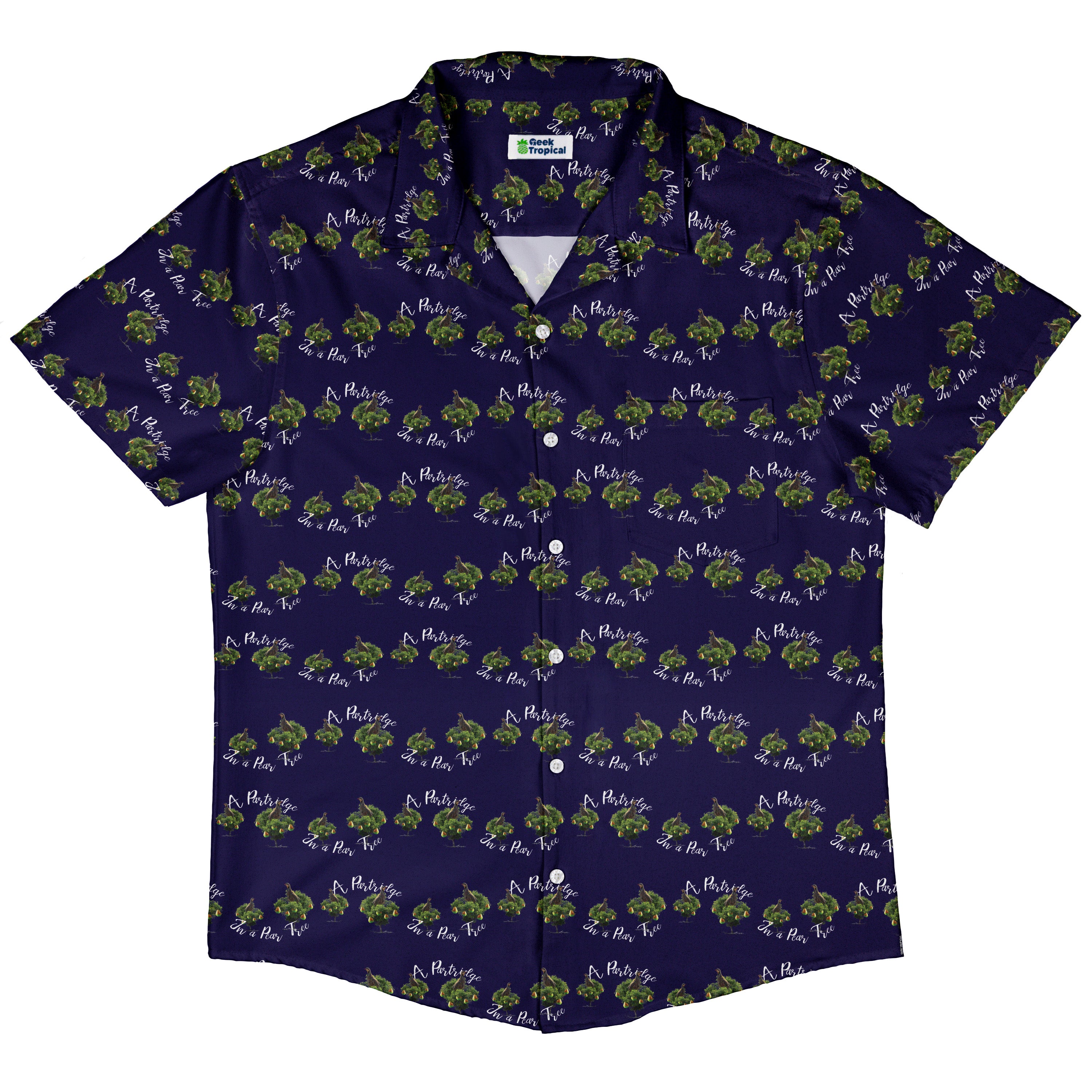 Partridge in a Pear Tree Button Up Shirt Hawaiian Front