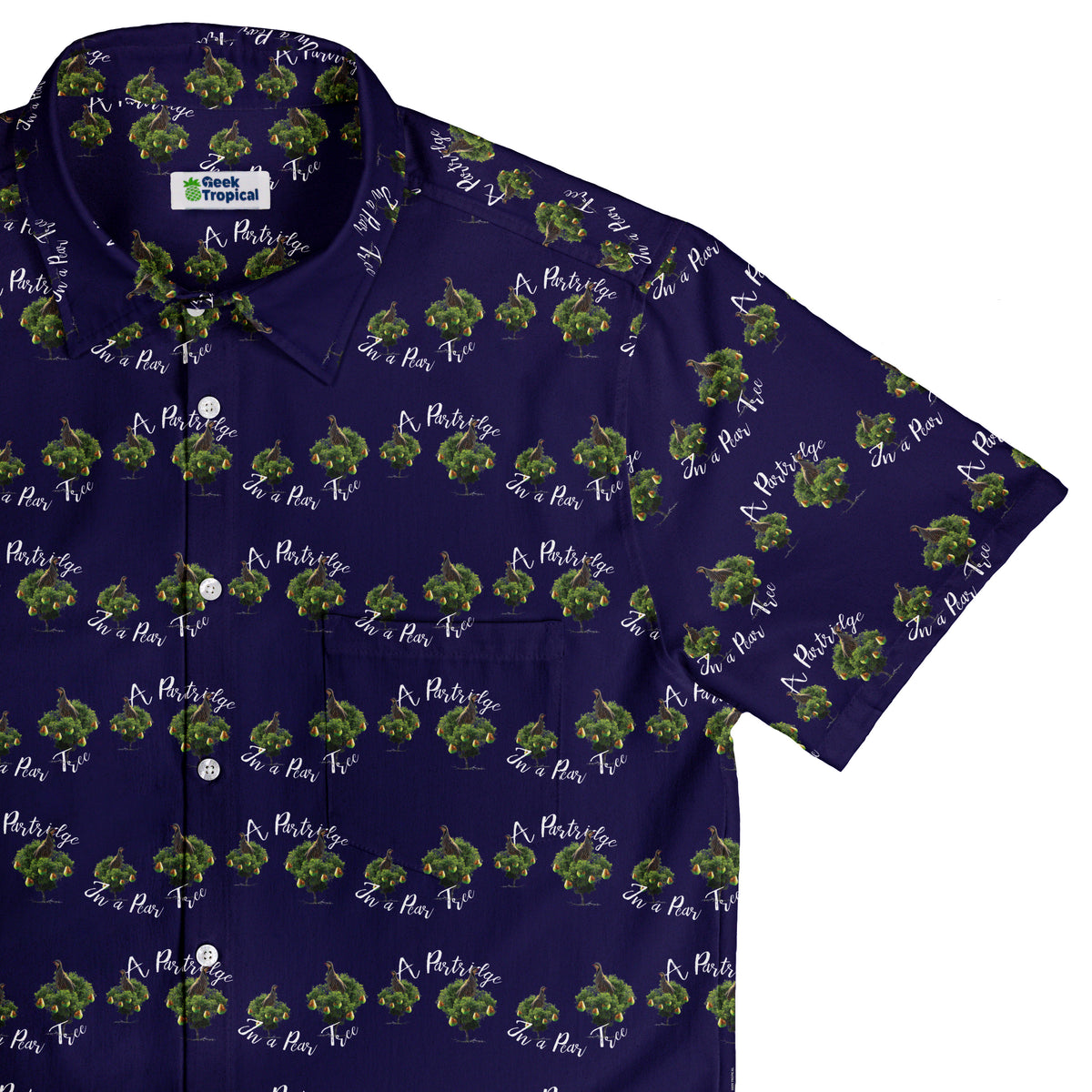 Partridge in a Pear Tree Button Up Shirt Top Corner