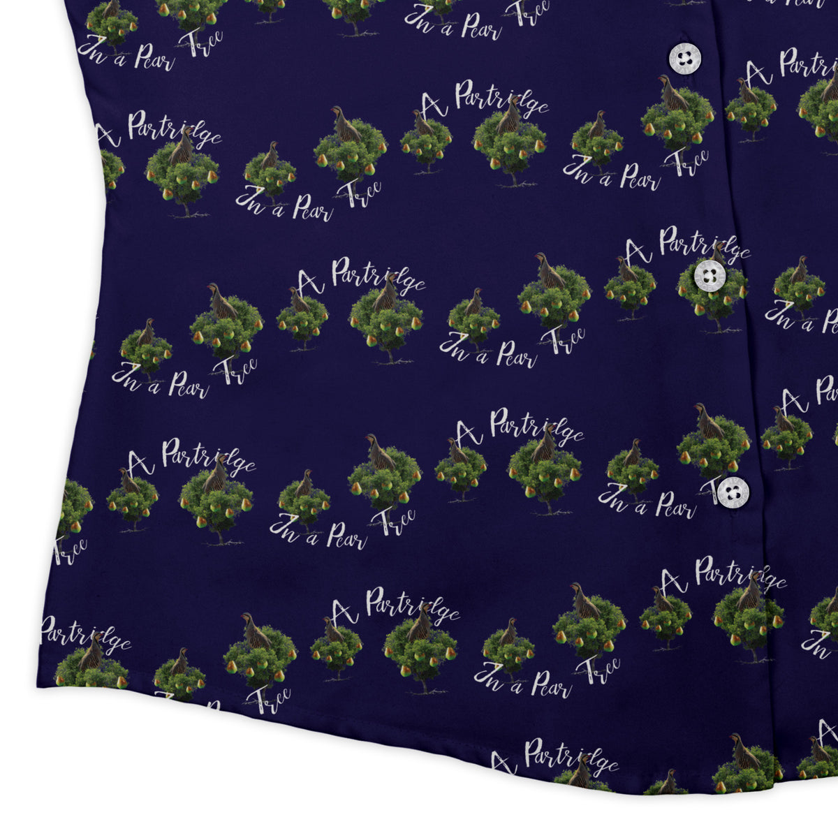 Partridge in a Pear Tree Curvy Button Up Shirt womens corner