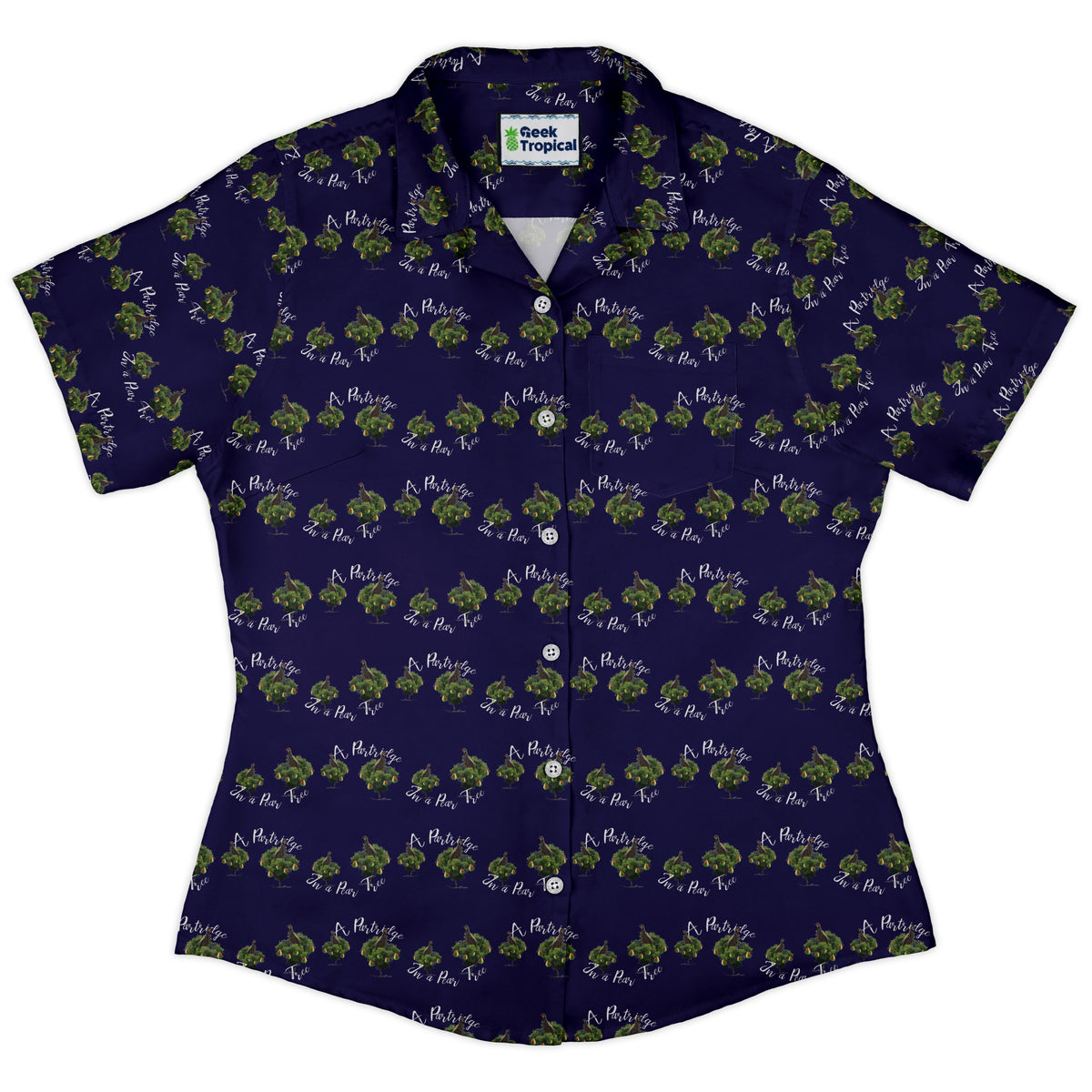 Partridge in a Pear Tree Curvy Button Up Shirt womens front
