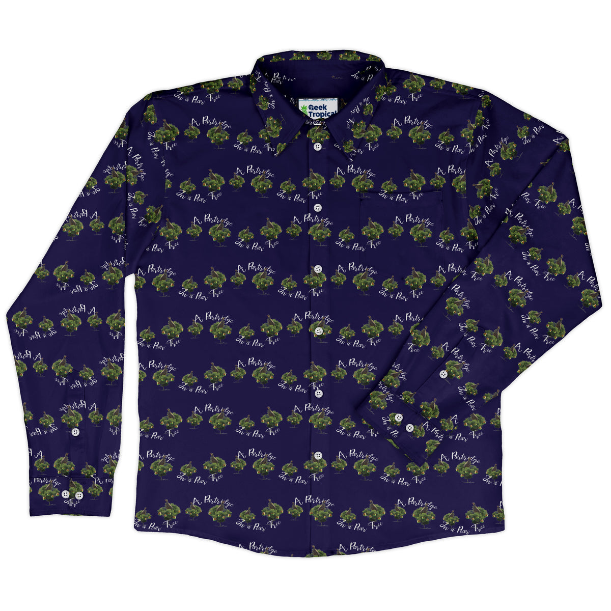 Partridge in a Pear Tree Long Sleeve Button Up Shirt front