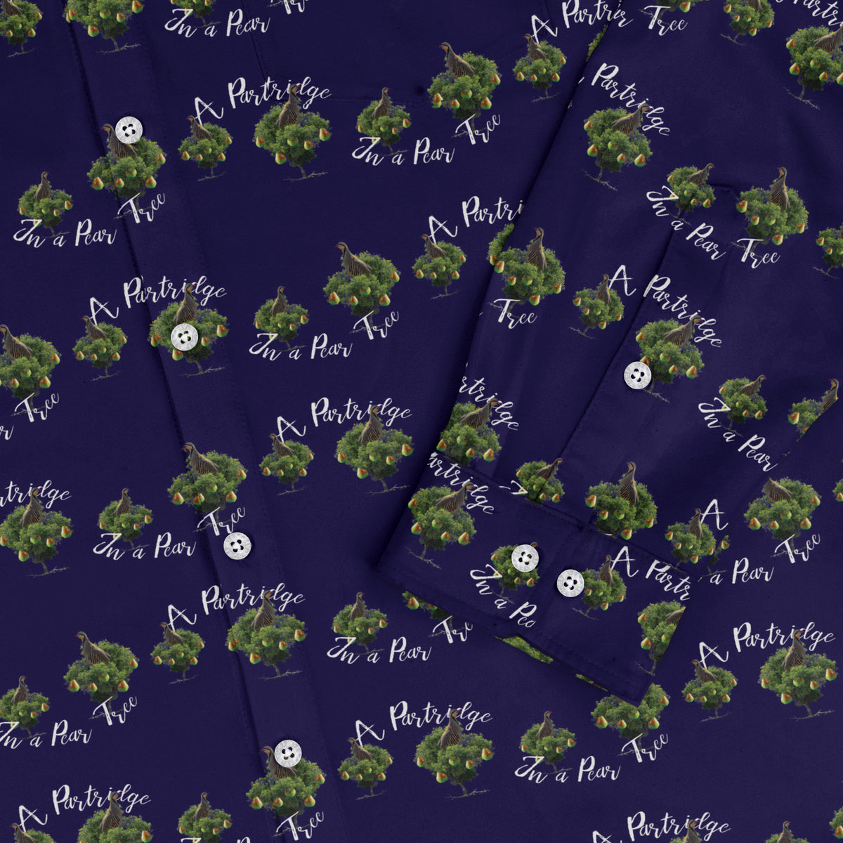 Partridge in a Pear Tree Long Sleeve Button Up Shirt sleeve close