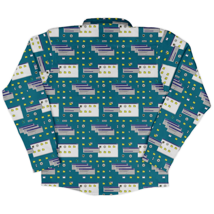 Pattern98 Long Sleeve Button Up Shirt Geek Nerd adult sizing computer print Design by Claire Murphy