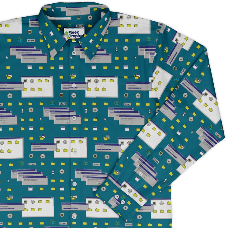 Pattern98 Long Sleeve Button Up Shirt Geek Nerd adult sizing computer print Design by Claire Murphy