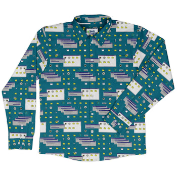 Pattern98 Long Sleeve Button Up Shirt Geek Nerd adult sizing computer print Design by Claire Murphy