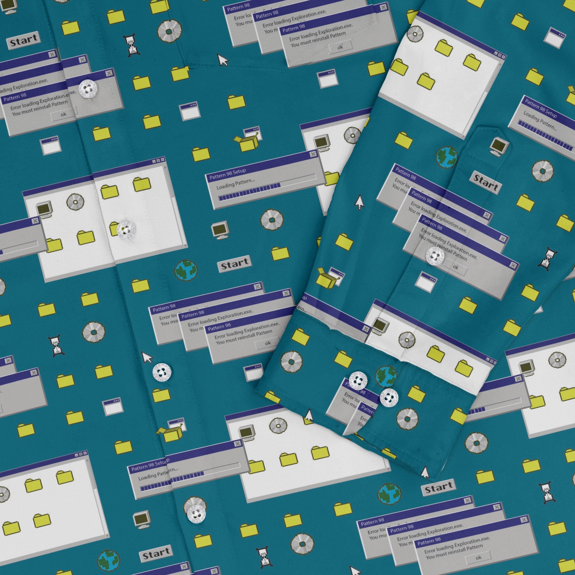 Pattern98 Long Sleeve Button Up Shirt Geek Nerd adult sizing computer print Design by Claire Murphy