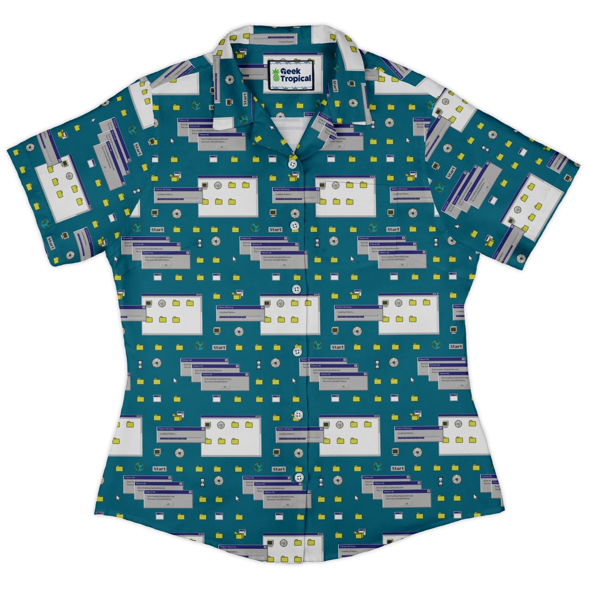 Pattern98 Curvy Button Up Shirt Geek Nerd computer print Design by Claire Murphy new