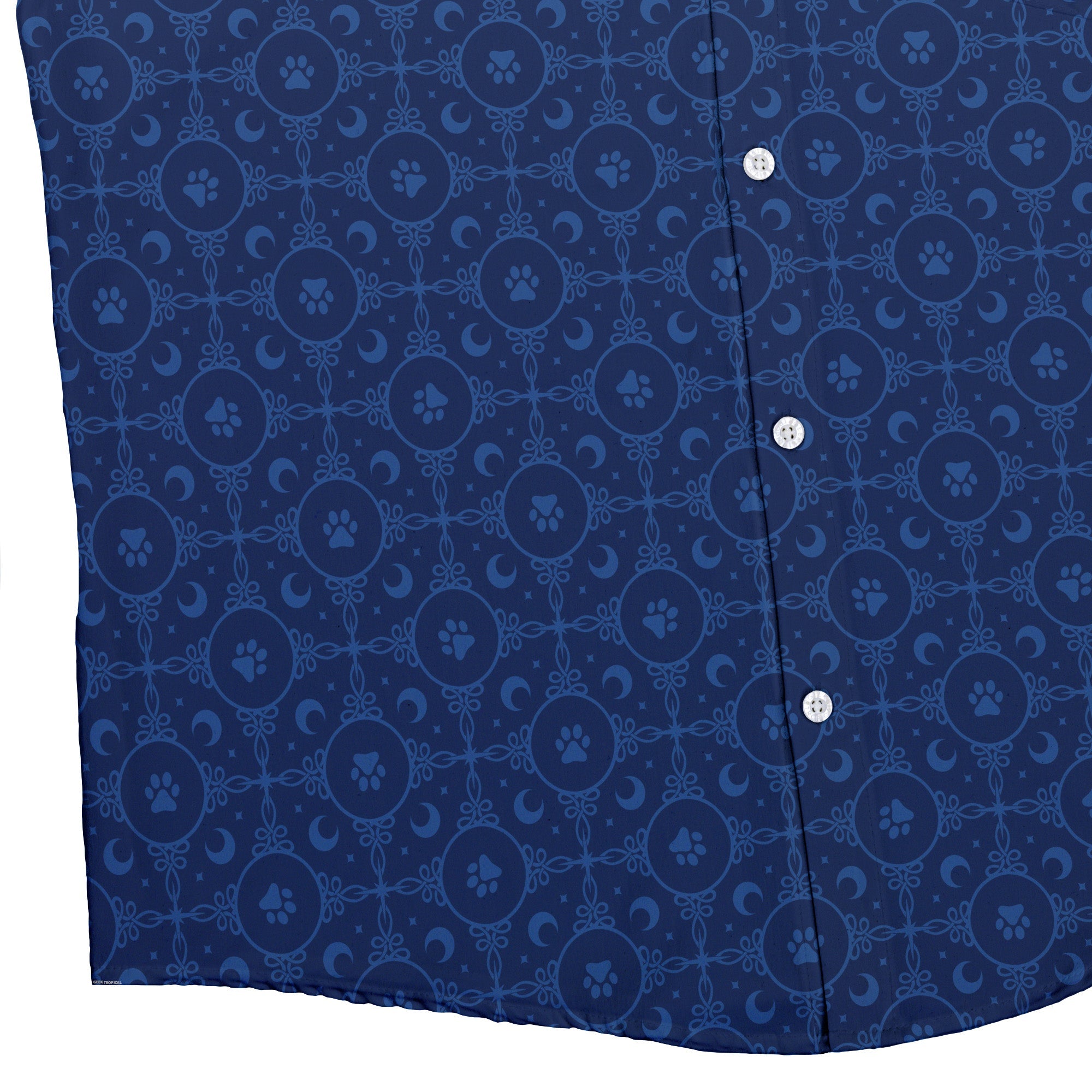 Paw Print Mandala Blue Button Up Shirt Bottom Corner