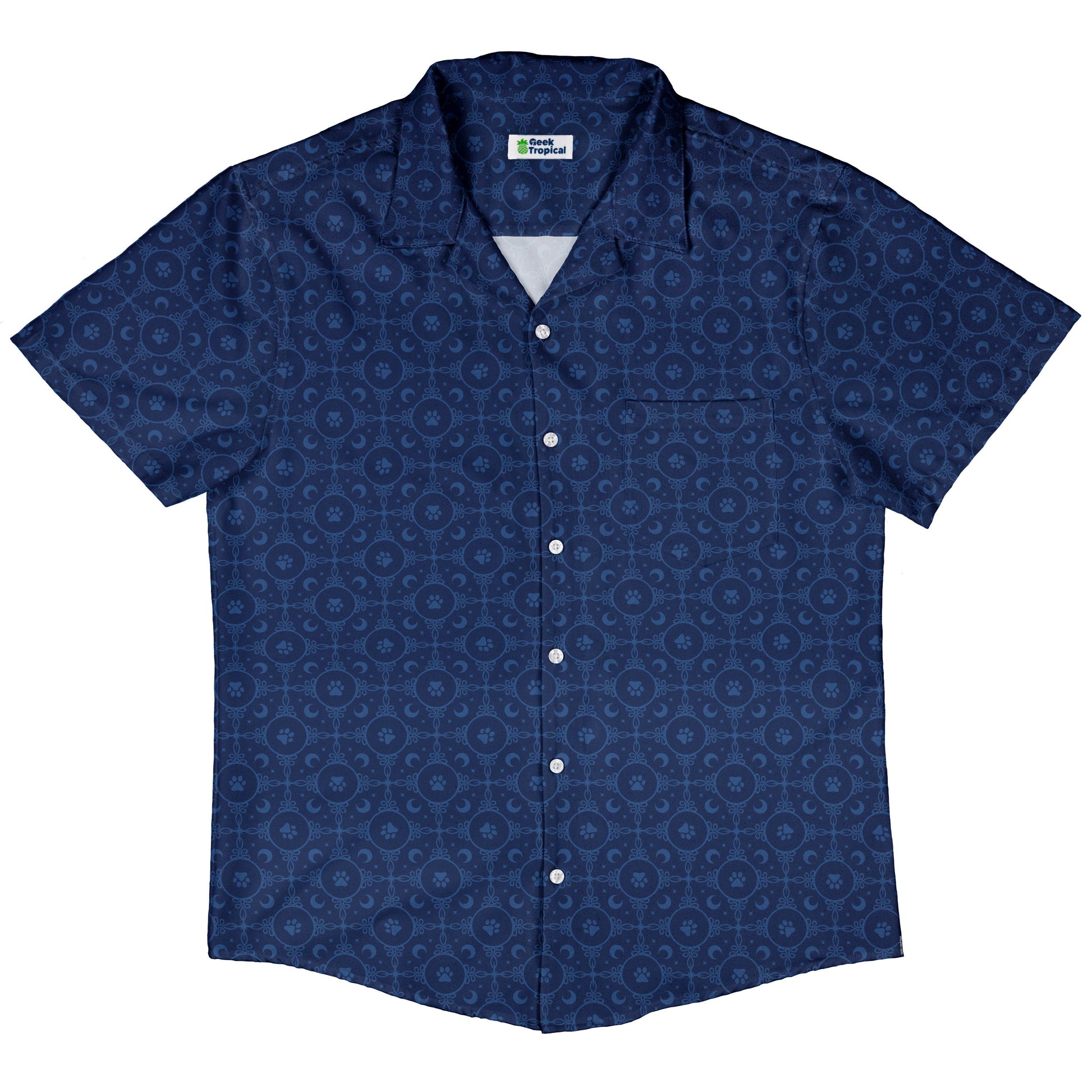 Paw Print Mandala Blue Button Up Shirt Hawaiian Front