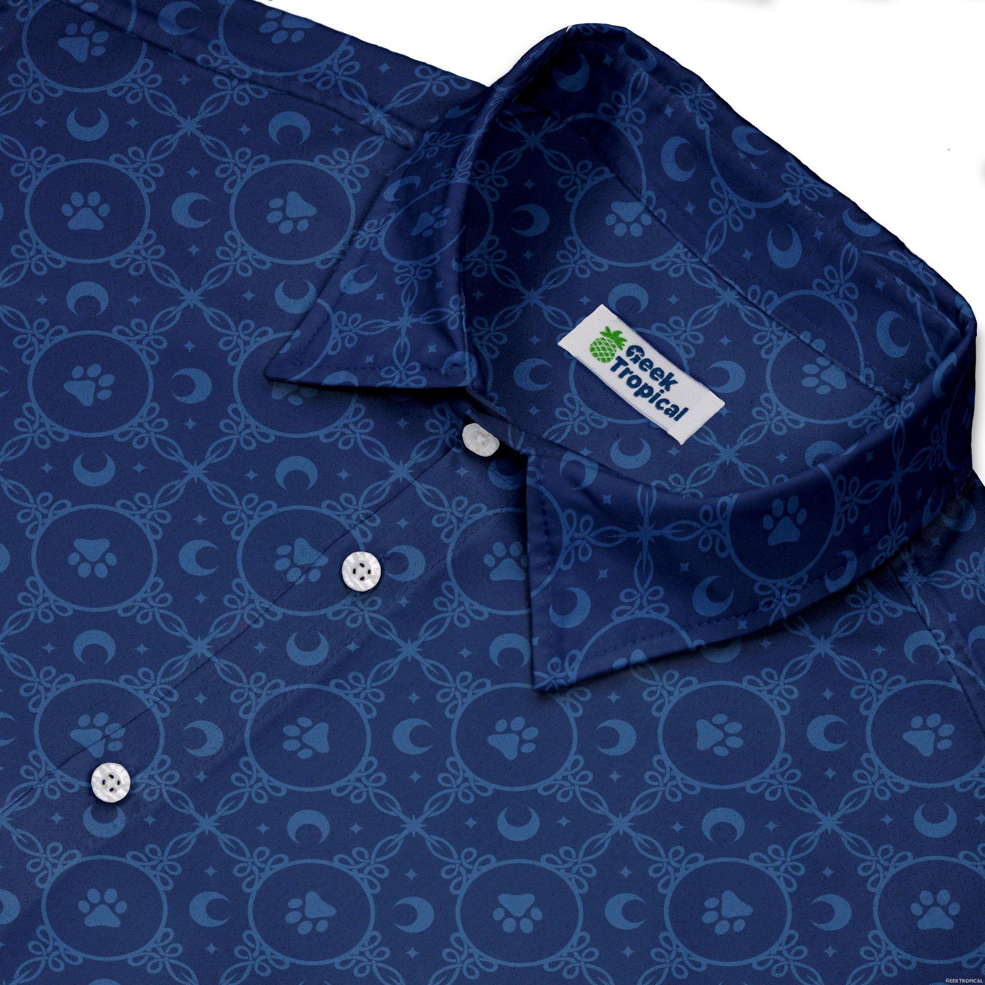 Paw Print Mandala Blue Button Up Shirt Neck