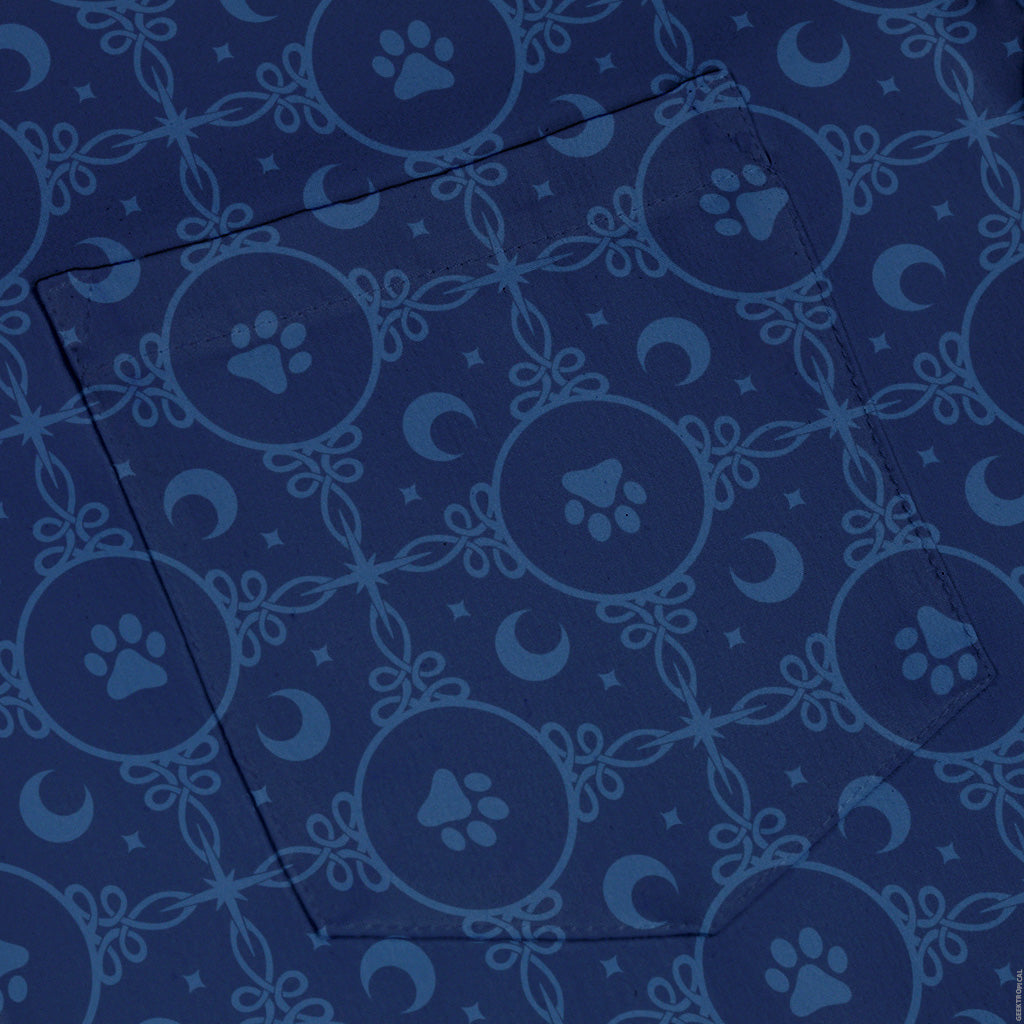 Paw Print Mandala Blue Button Up Shirt Pocket