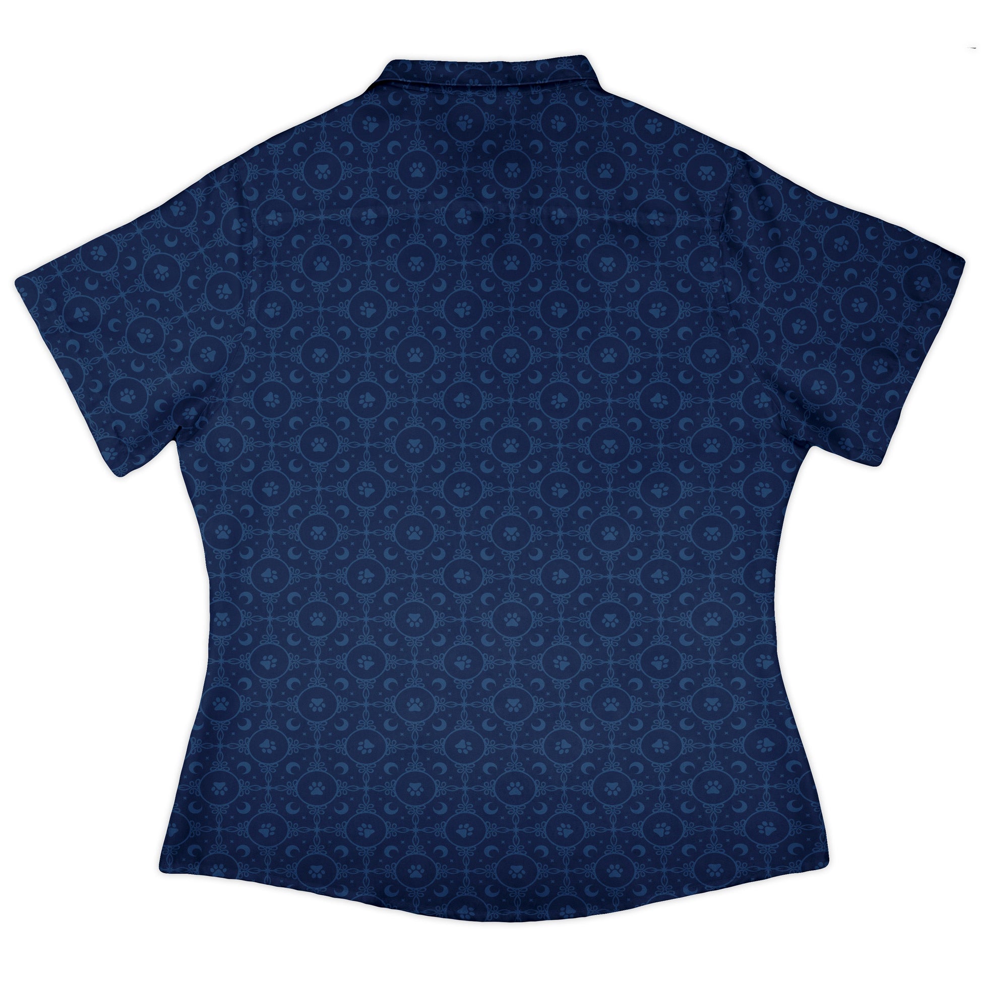 Paw Print Mandala Blue Curvy Button Up Shirt womens back