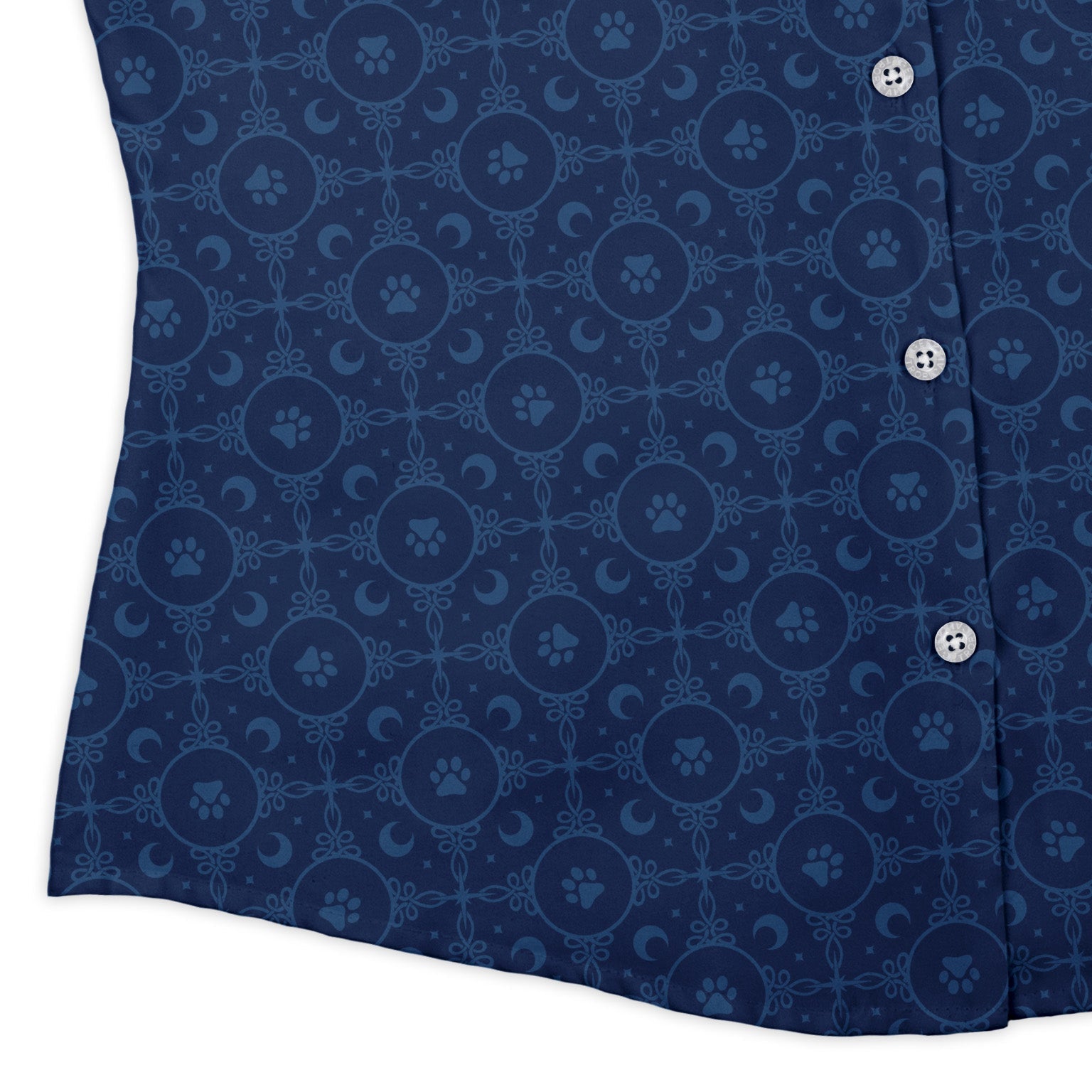 Paw Print Mandala Blue Curvy Button Up Shirt womens corner