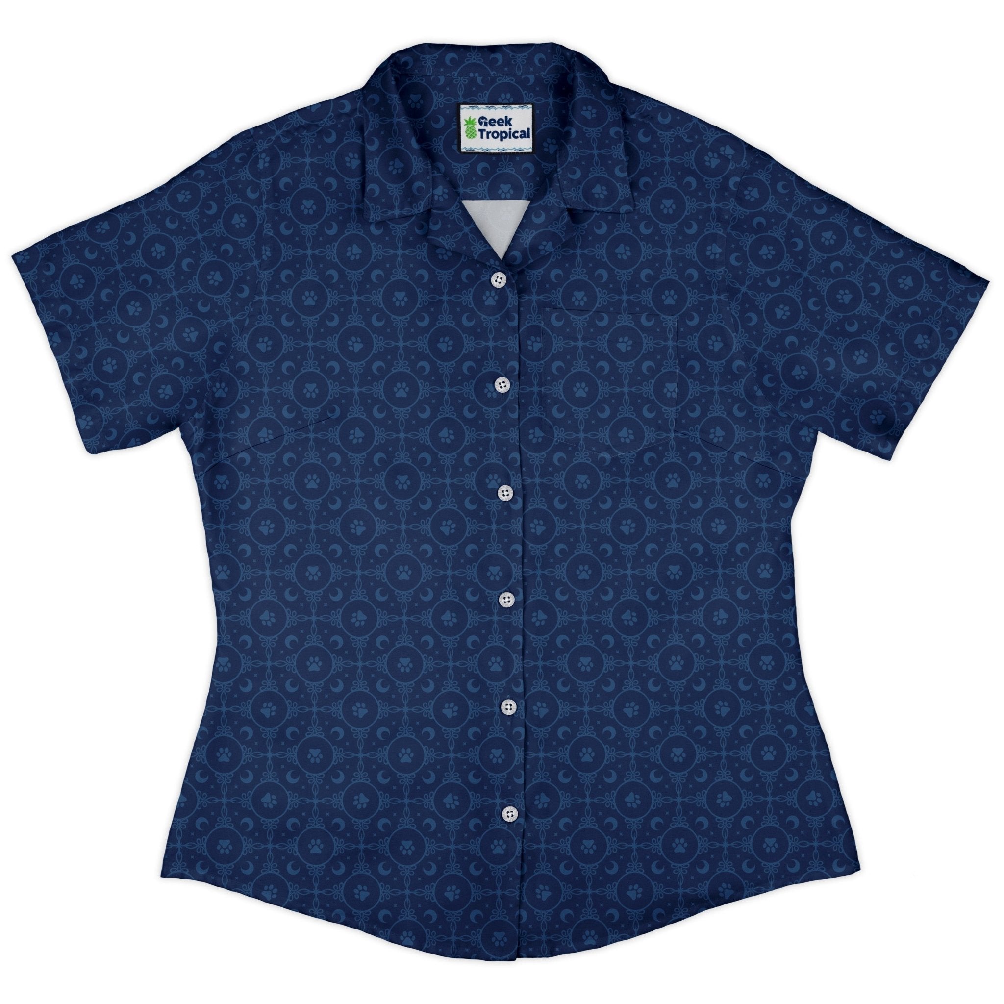 Paw Print Mandala Blue Curvy Button Up Shirt 2