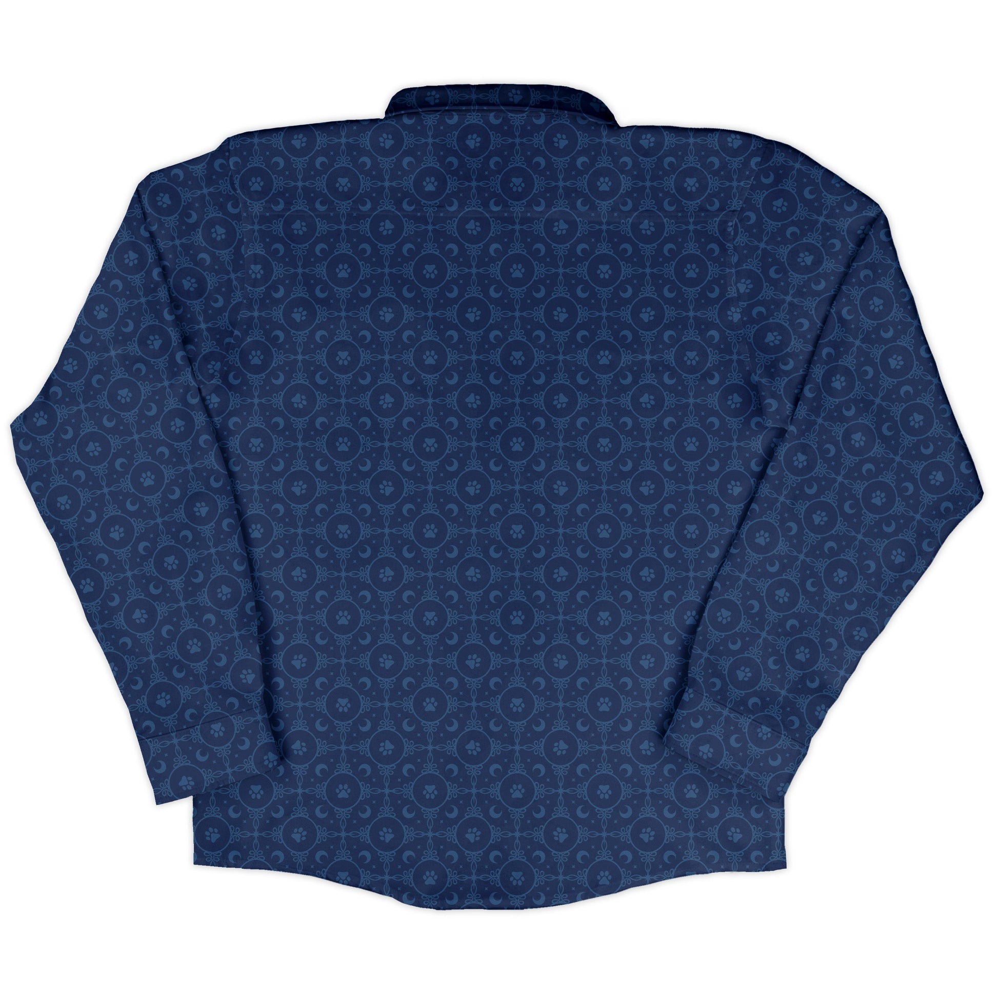 Paw Print Mandala Blue Long Sleeve Button Up Shirt back