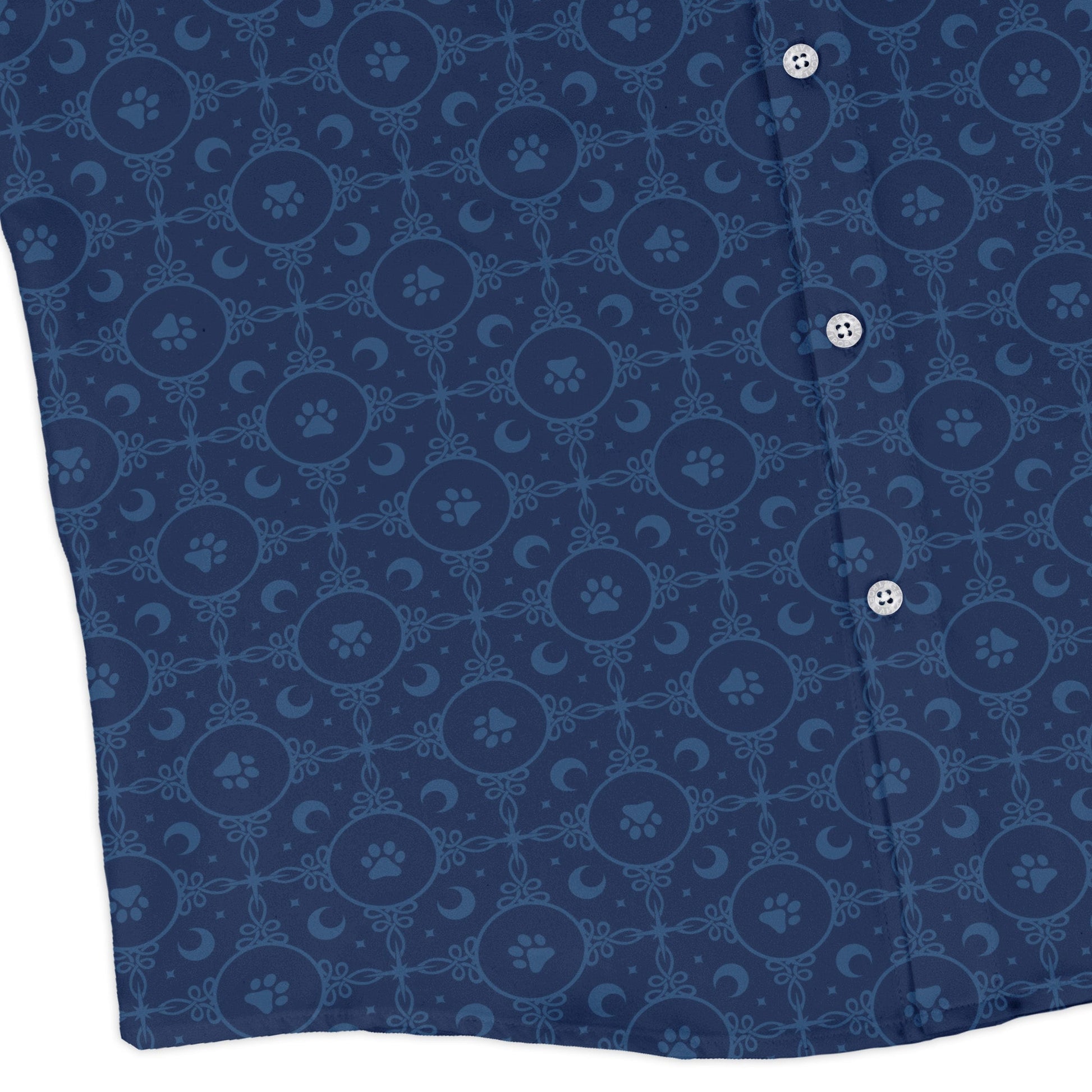 Paw Print Mandala Blue Long Sleeve Button Up Shirt corner