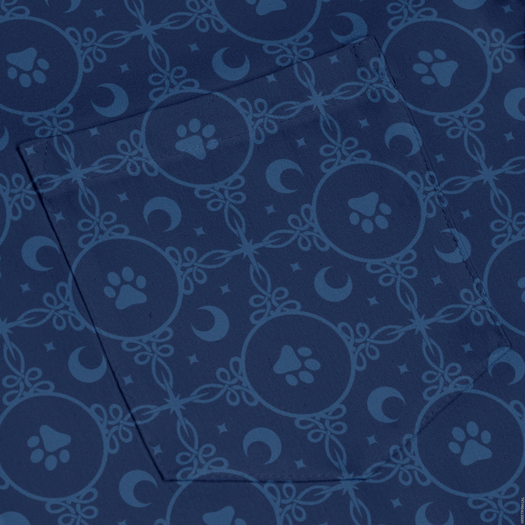 Paw Print Mandala Blue Long Sleeve Button Up Shirt pocket