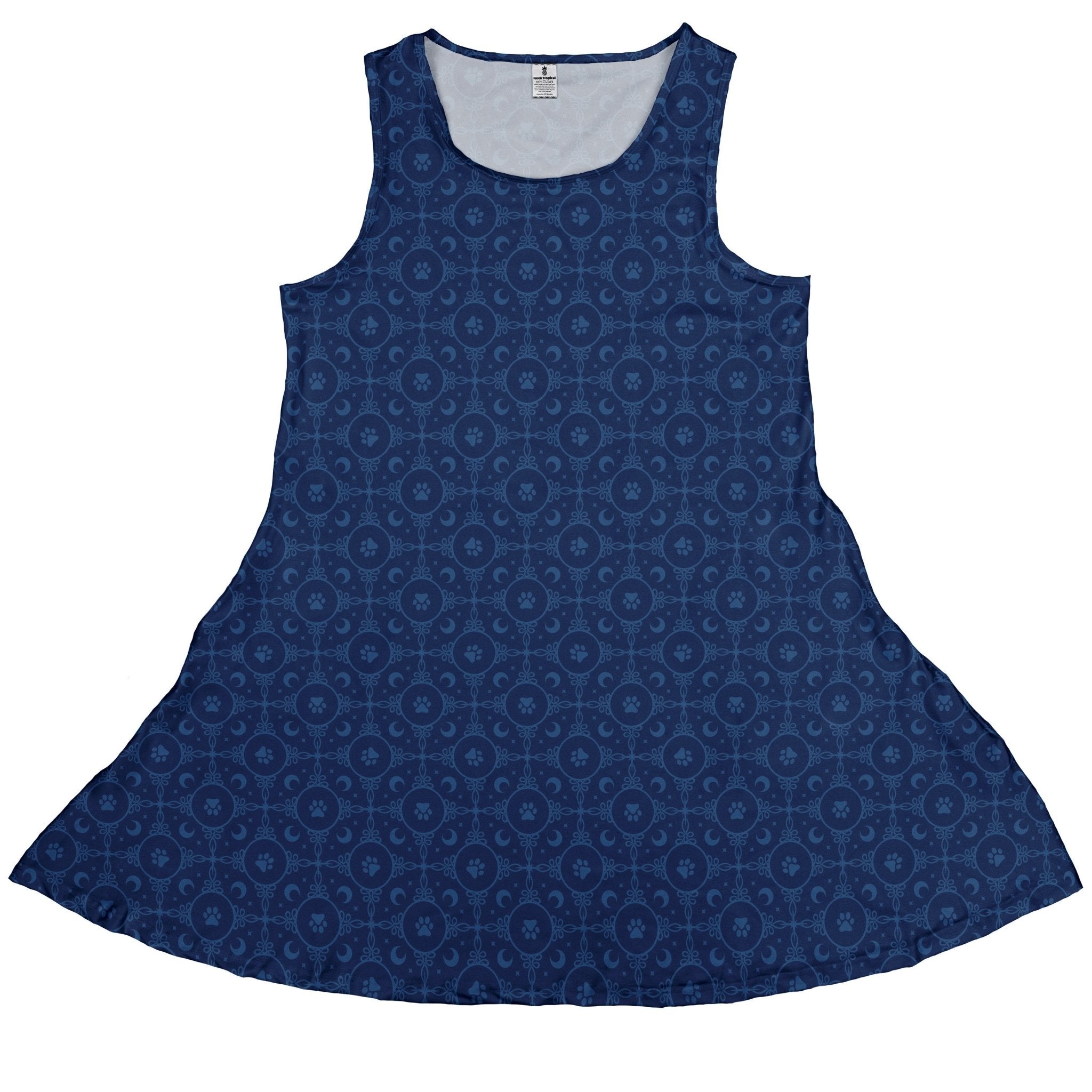 Paw Print Mandala Blue Sleeveless Dress 1