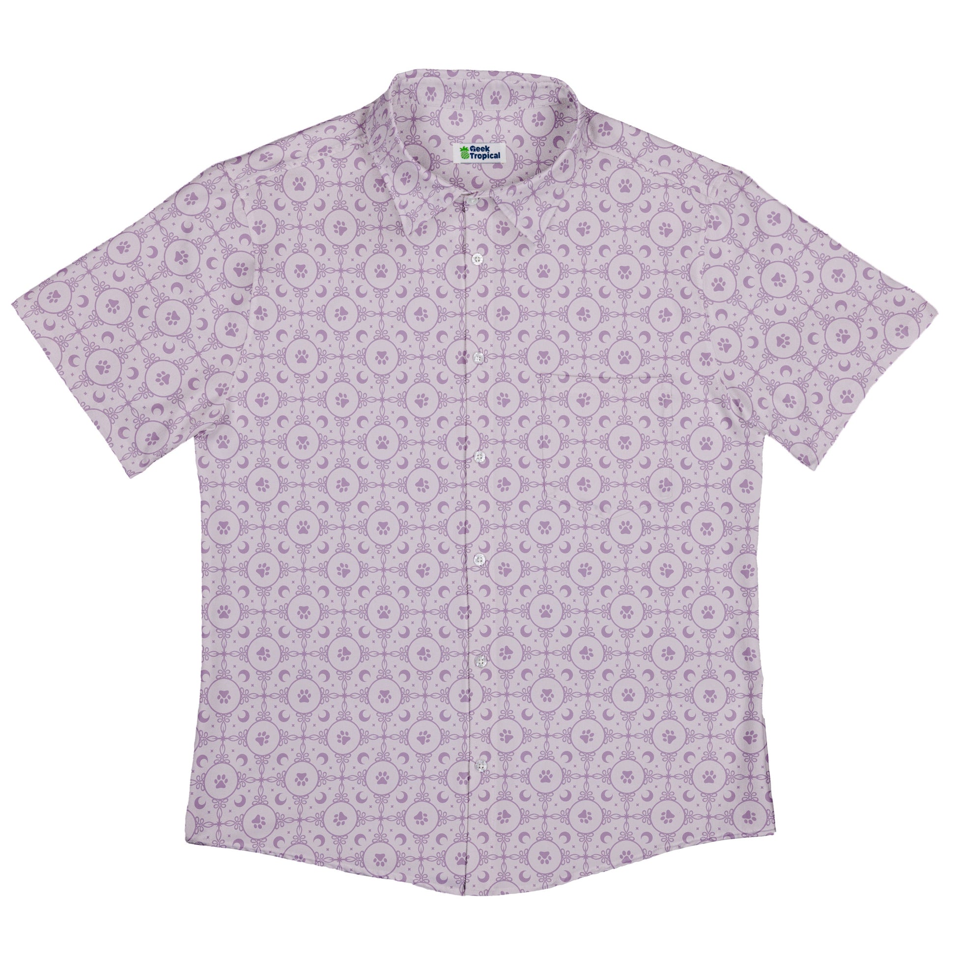 Paw Print Mandala Lilac Button Up Shirt Flat Front
