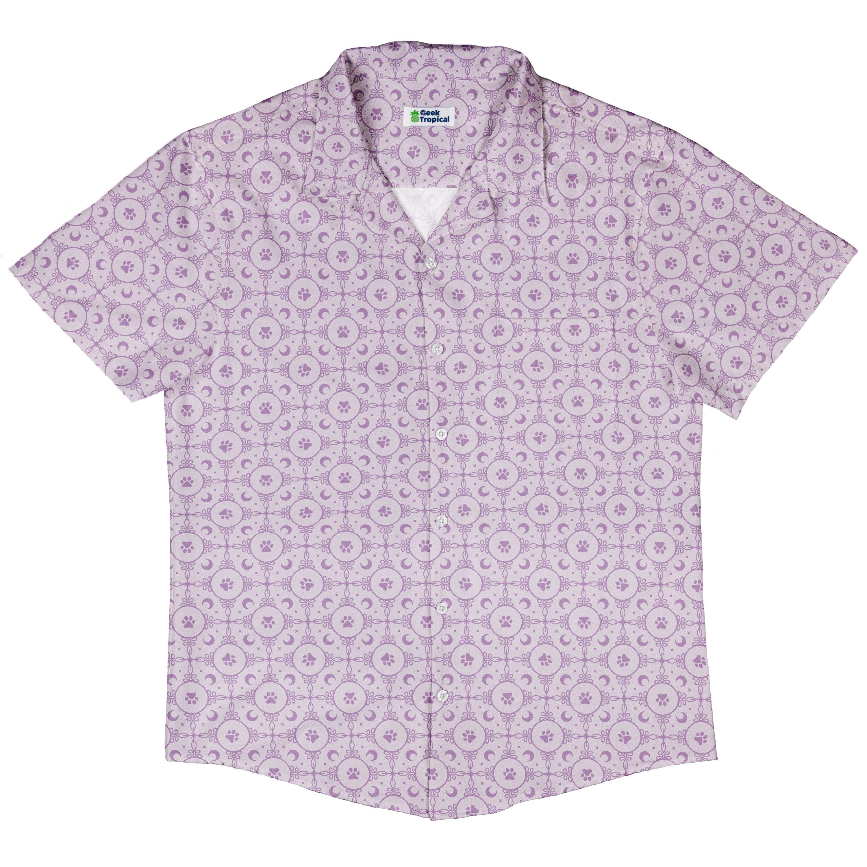 Paw Print Mandala Lilac Button Up Shirt Hawaiian Front