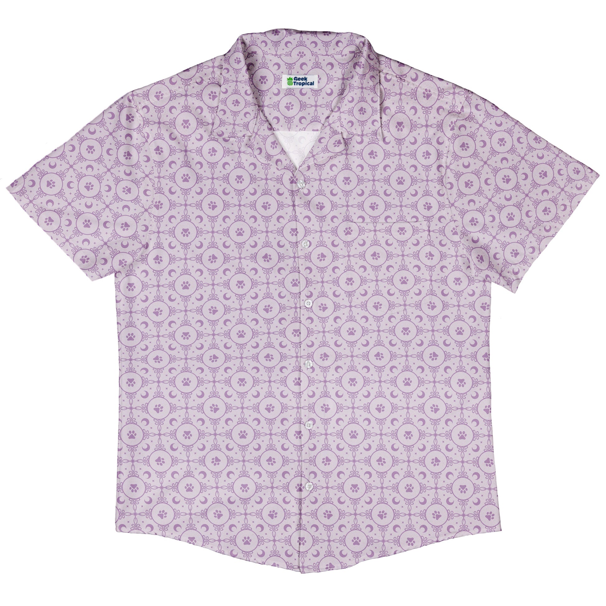 Paw Print Mandala Lilac Button Up Shirt Hawaiian Front