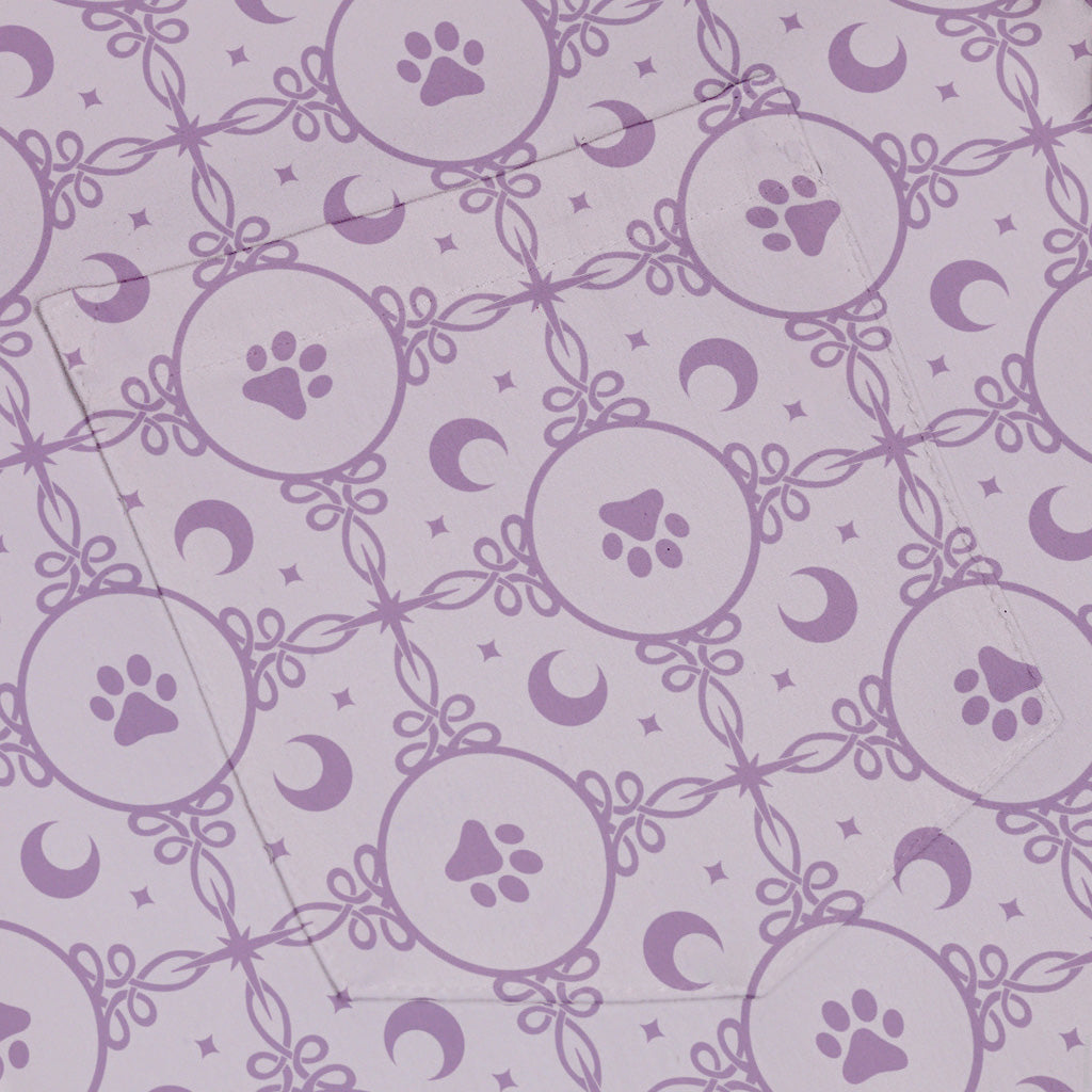 Paw Print Mandala Lilac Button Up Shirt Pocket