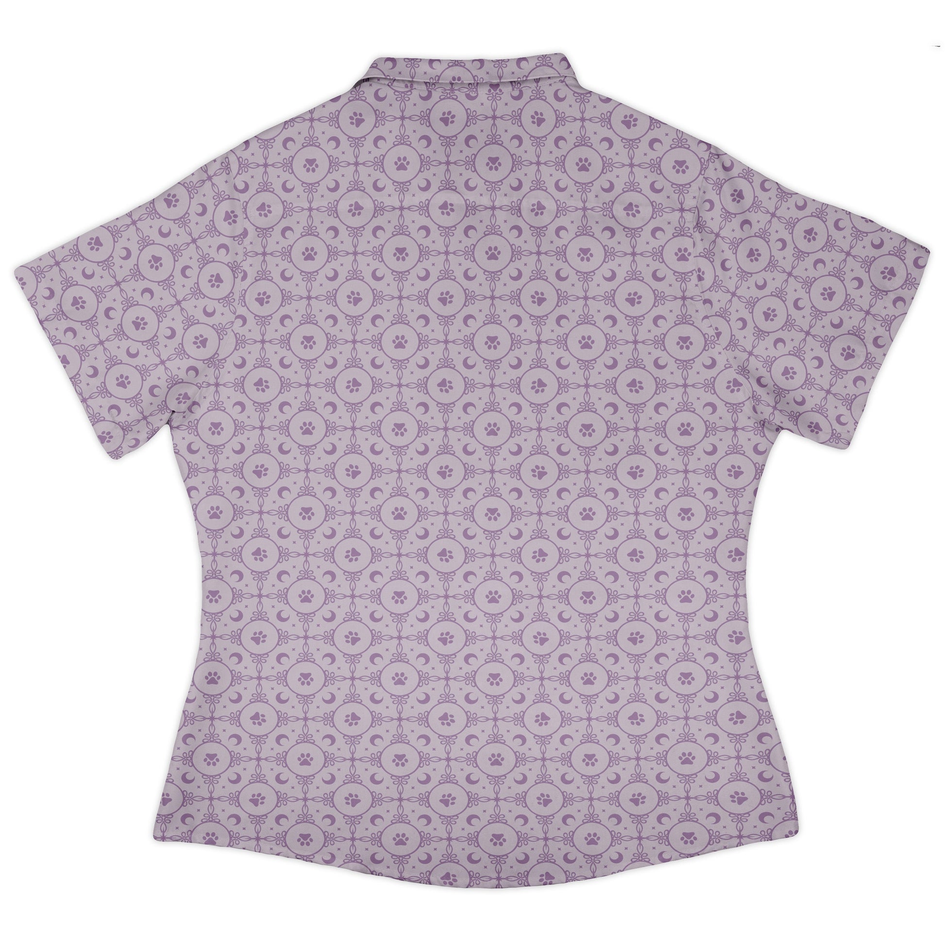 Paw Print Mandala Lilac Curvy Button Up Shirt womens back