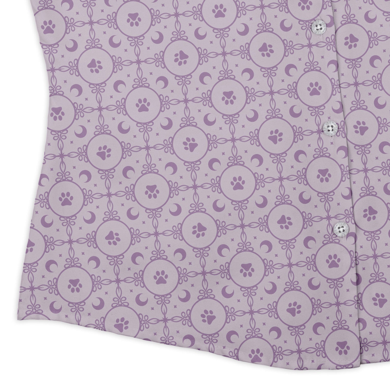 Paw Print Mandala Lilac Curvy Button Up Shirt womens corner
