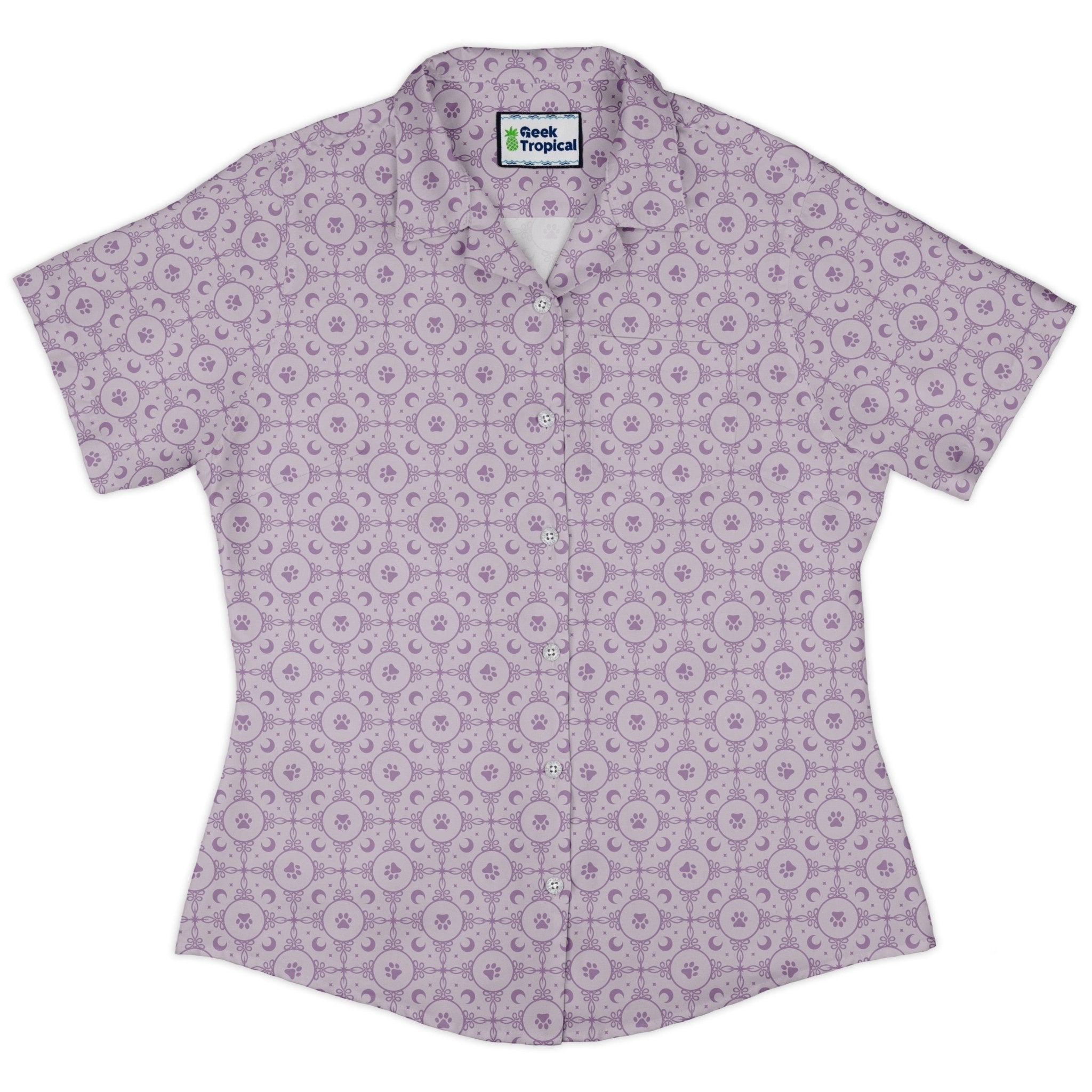 Paw Print Mandala Lilac Curvy Button Up Shirt 2
