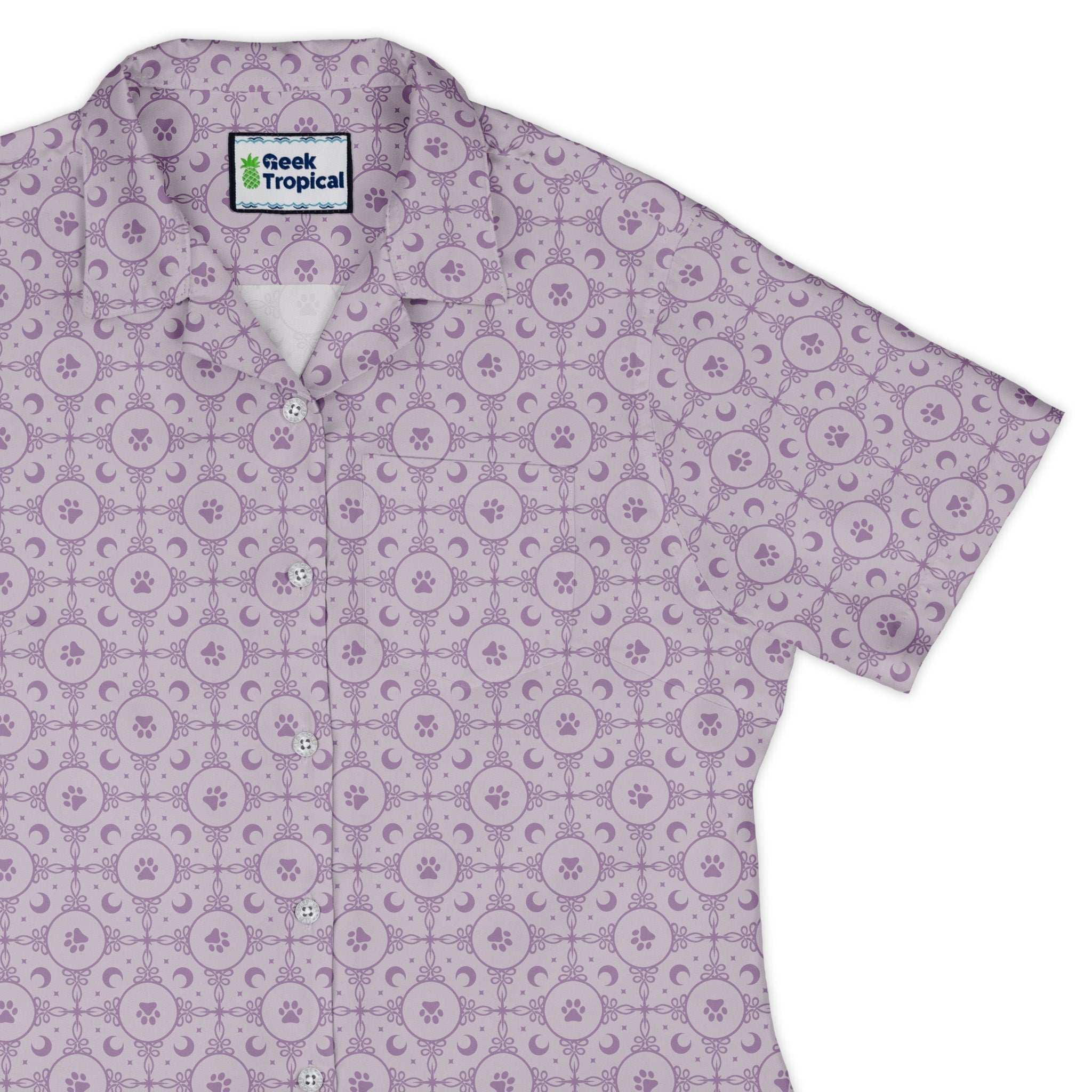 Paw Print Mandala Lilac Curvy Button Up Shirt womens top right