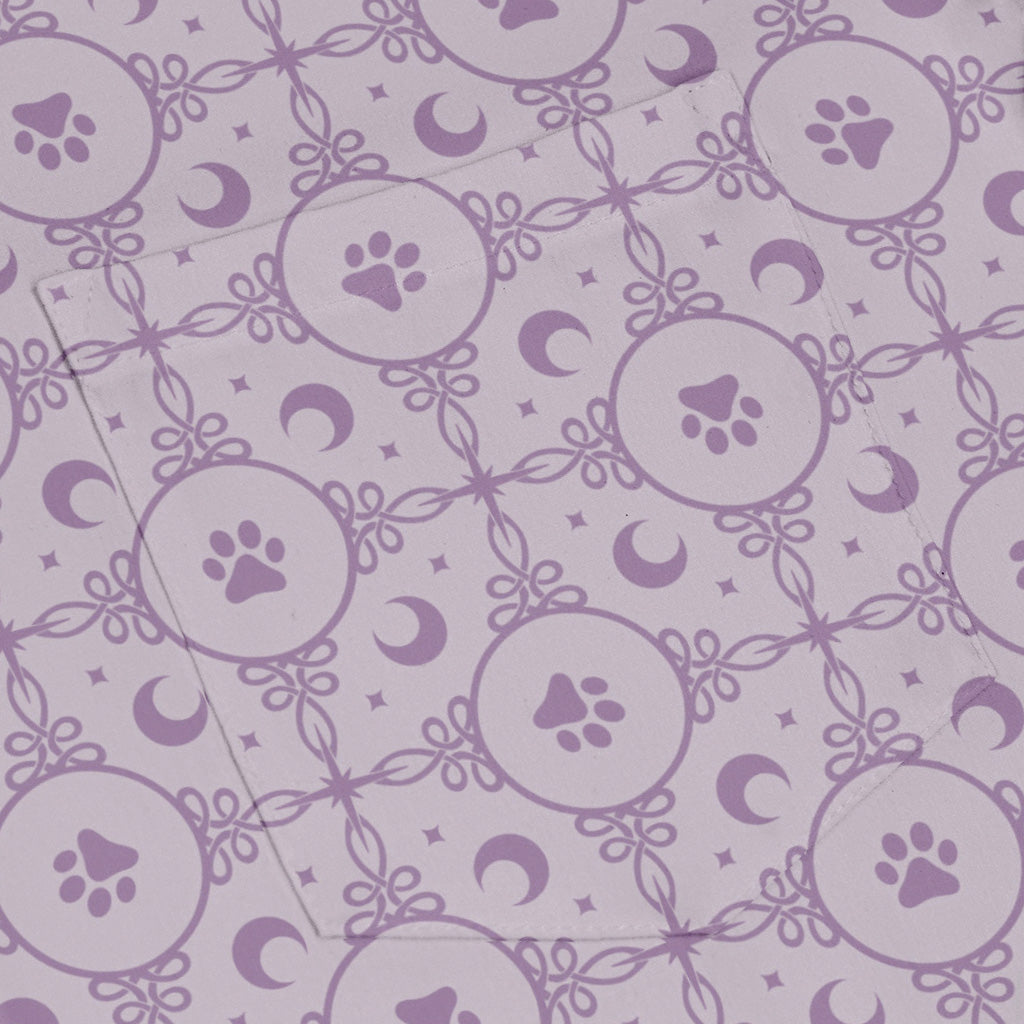 Paw Print Mandala Lilac Long Sleeve Button Up Shirt pocket