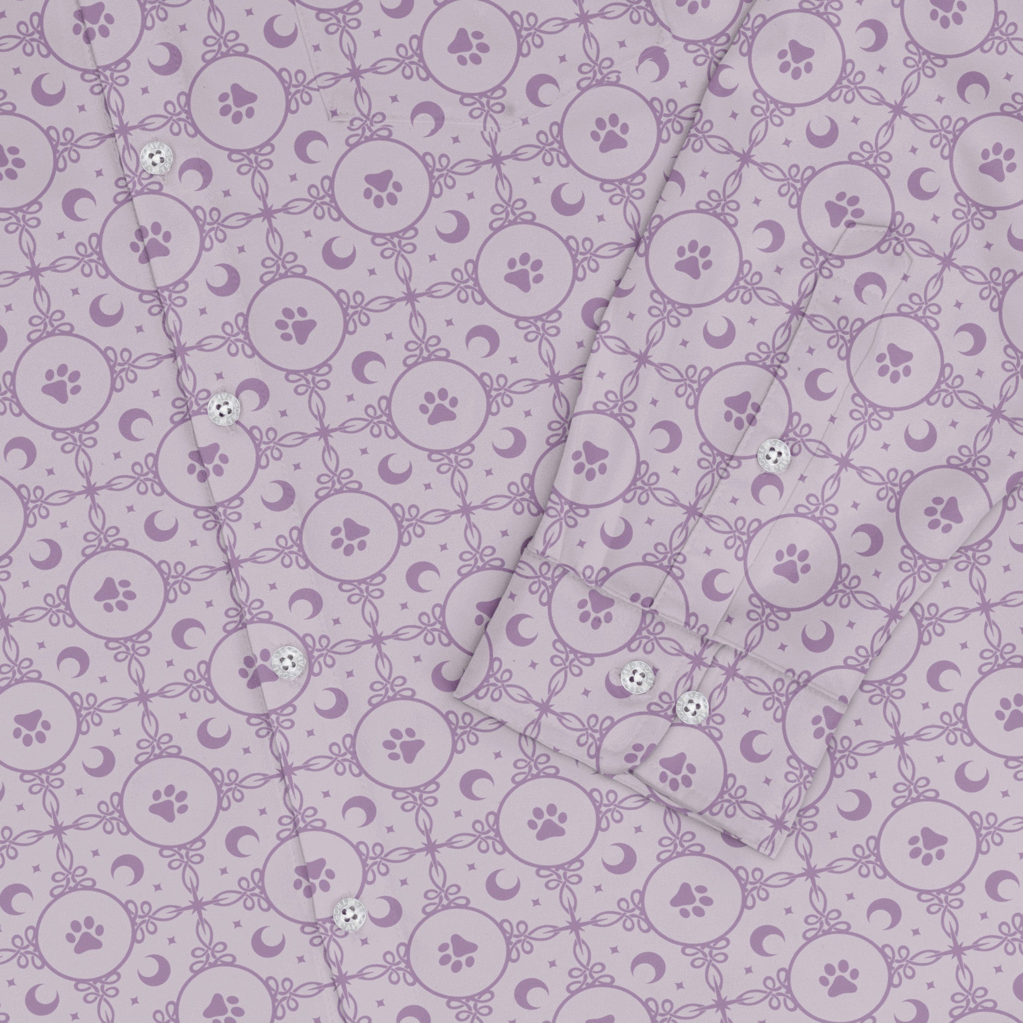 Paw Print Mandala Lilac Long Sleeve Button Up Shirt sleeve close