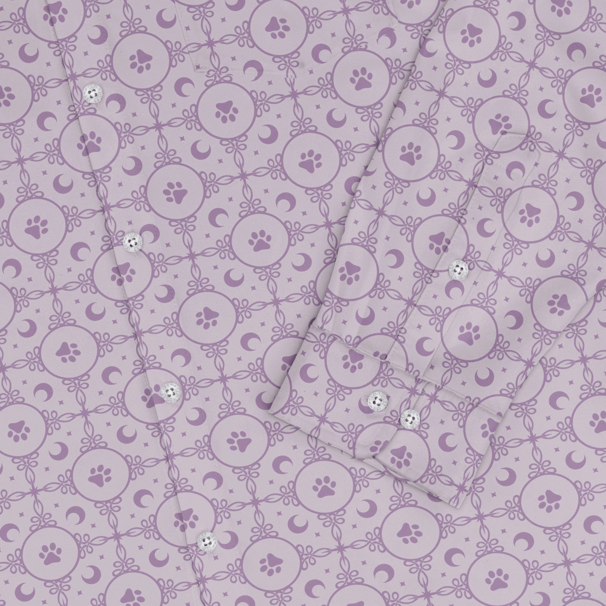 Paw Print Mandala Lilac Long Sleeve Button Up Shirt sleeve close