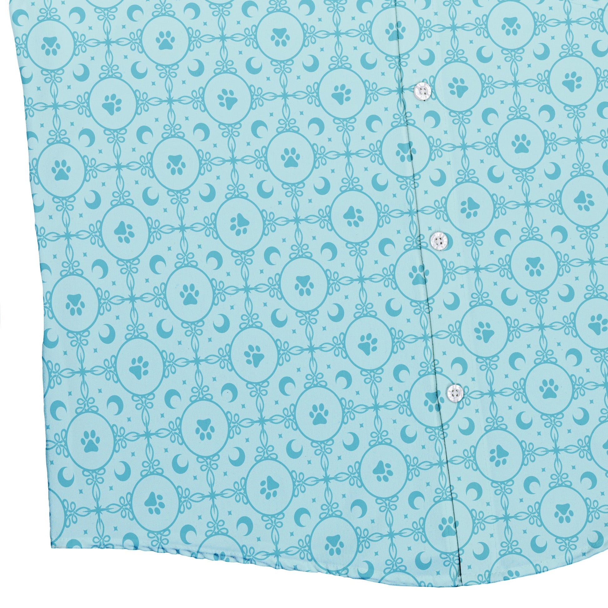 Paw Print Mandala Teal Button Up Shirt Bottom Corner