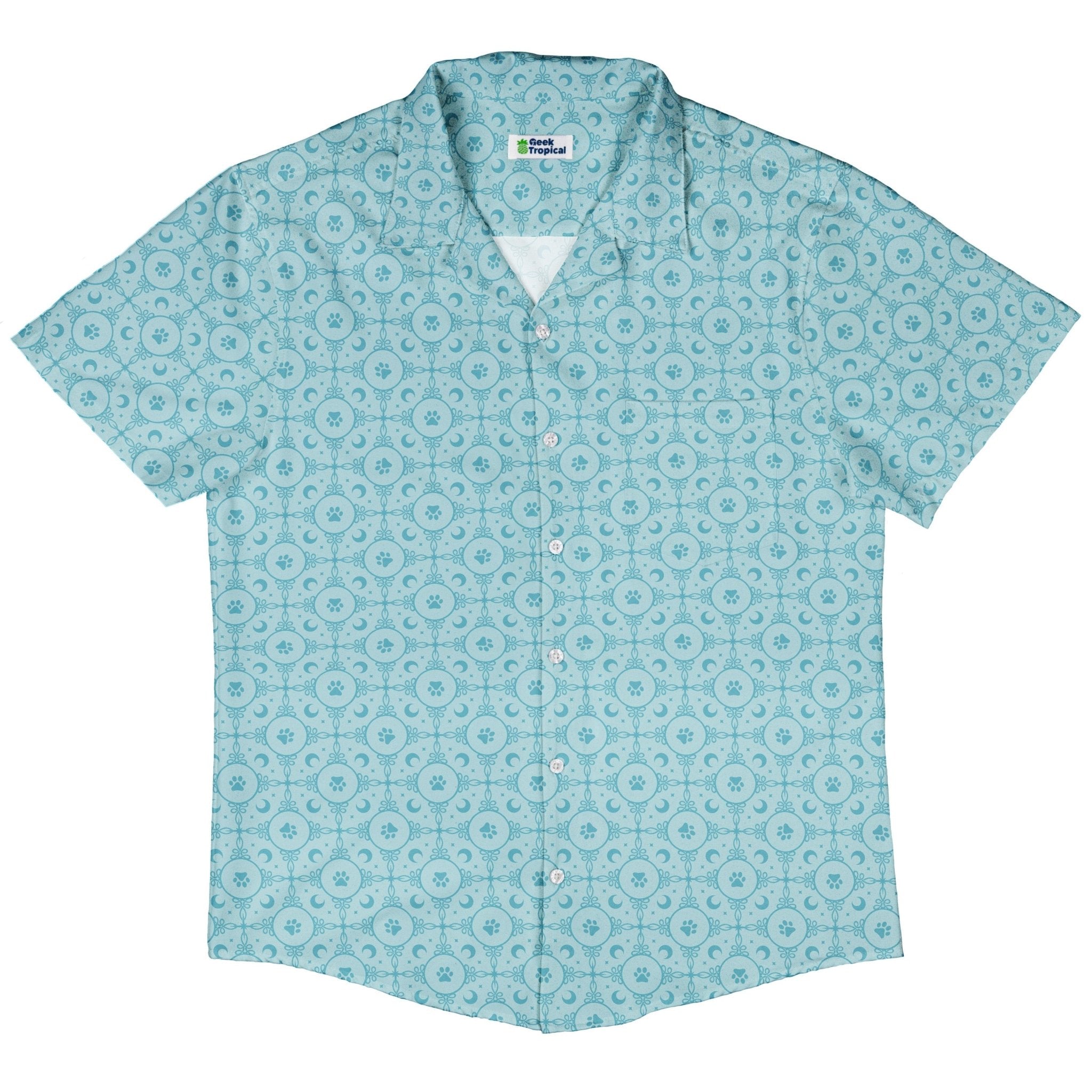 Paw Print Mandala Teal Button Up Shirt 5