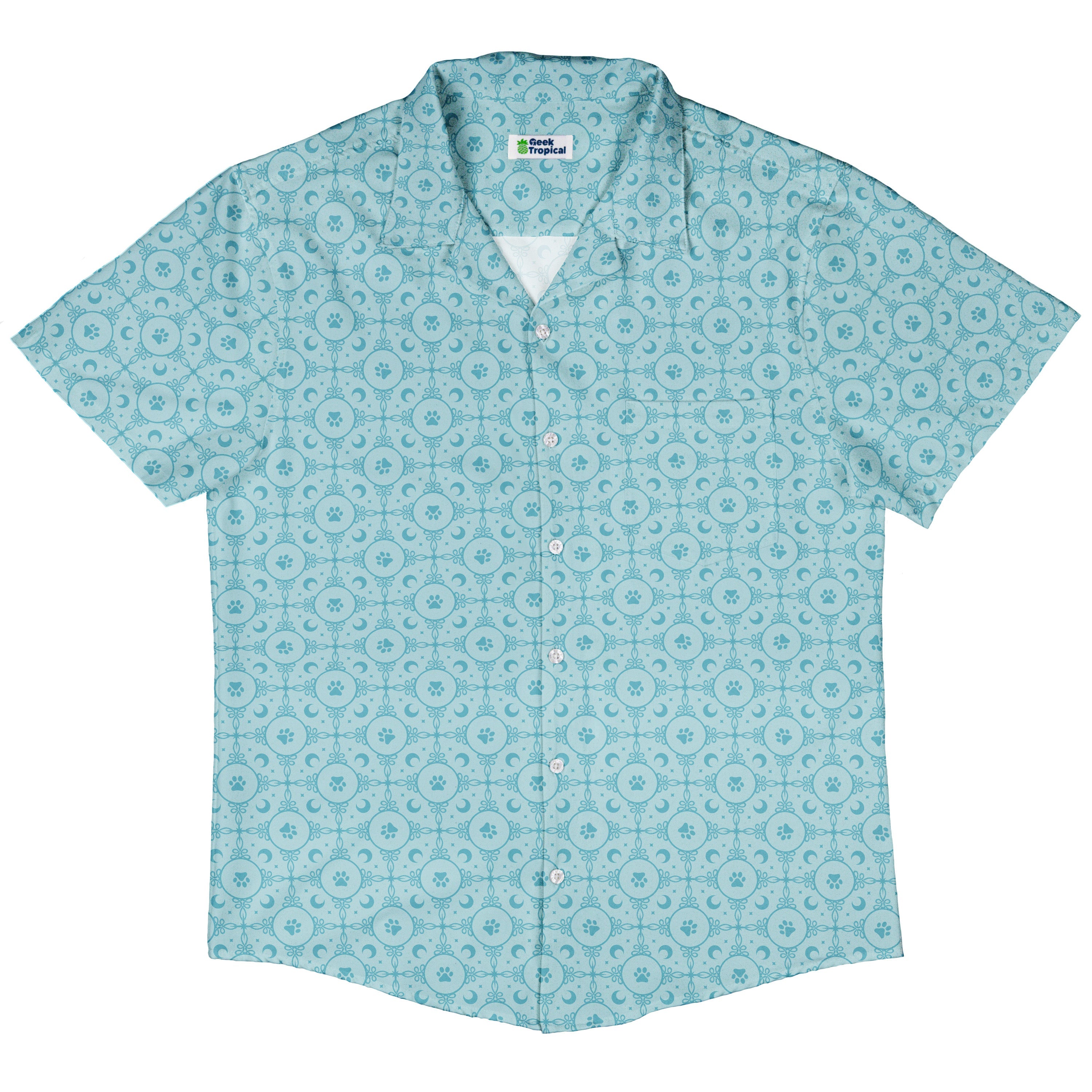 Paw Print Mandala Teal Button Up Shirt Hawaiian Front