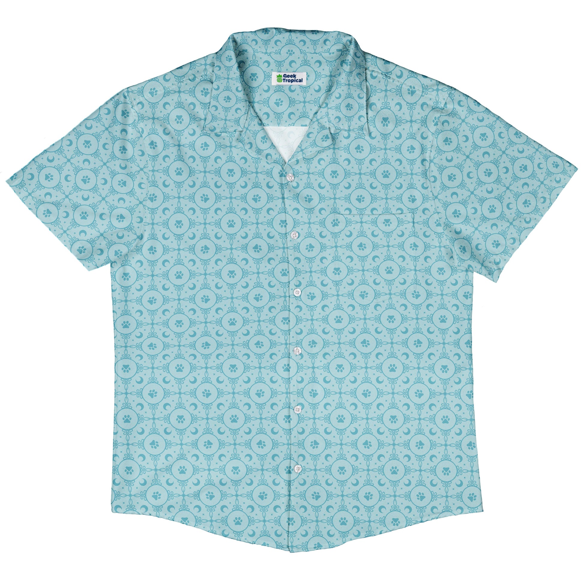 Paw Print Mandala Teal Button Up Shirt Hawaiian Front