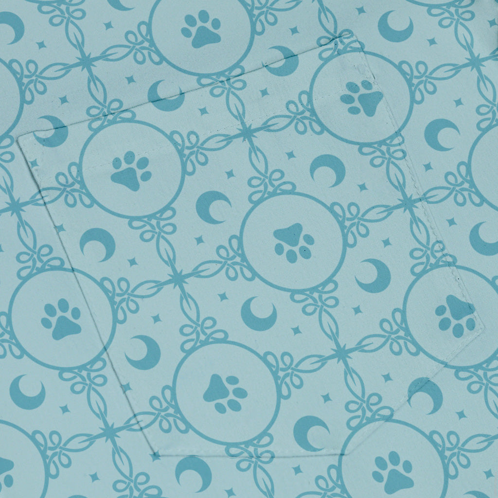 Paw Print Mandala Teal Button Up Shirt Pocket