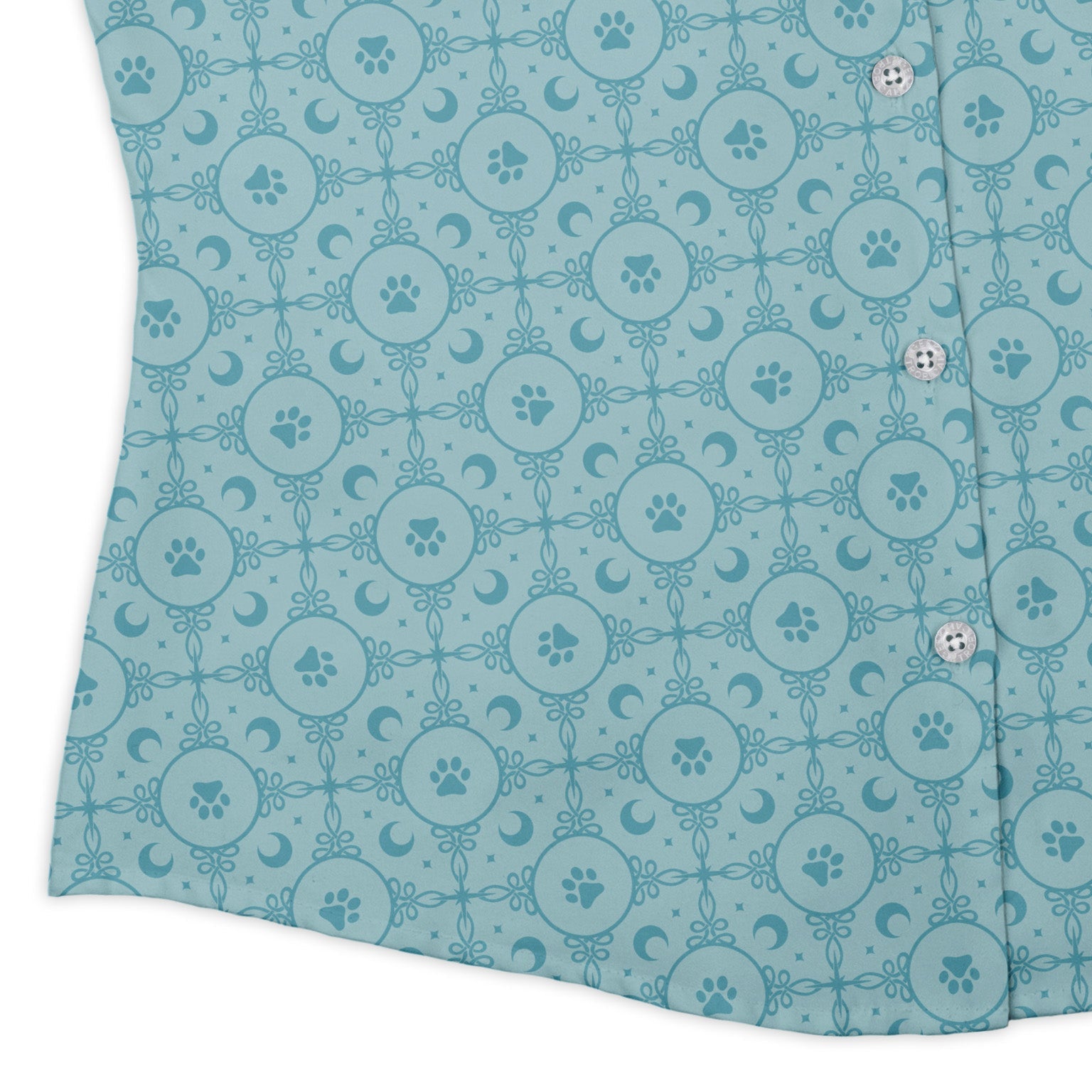 Paw Print Mandala Teal Curvy Button Up Shirt womens corner