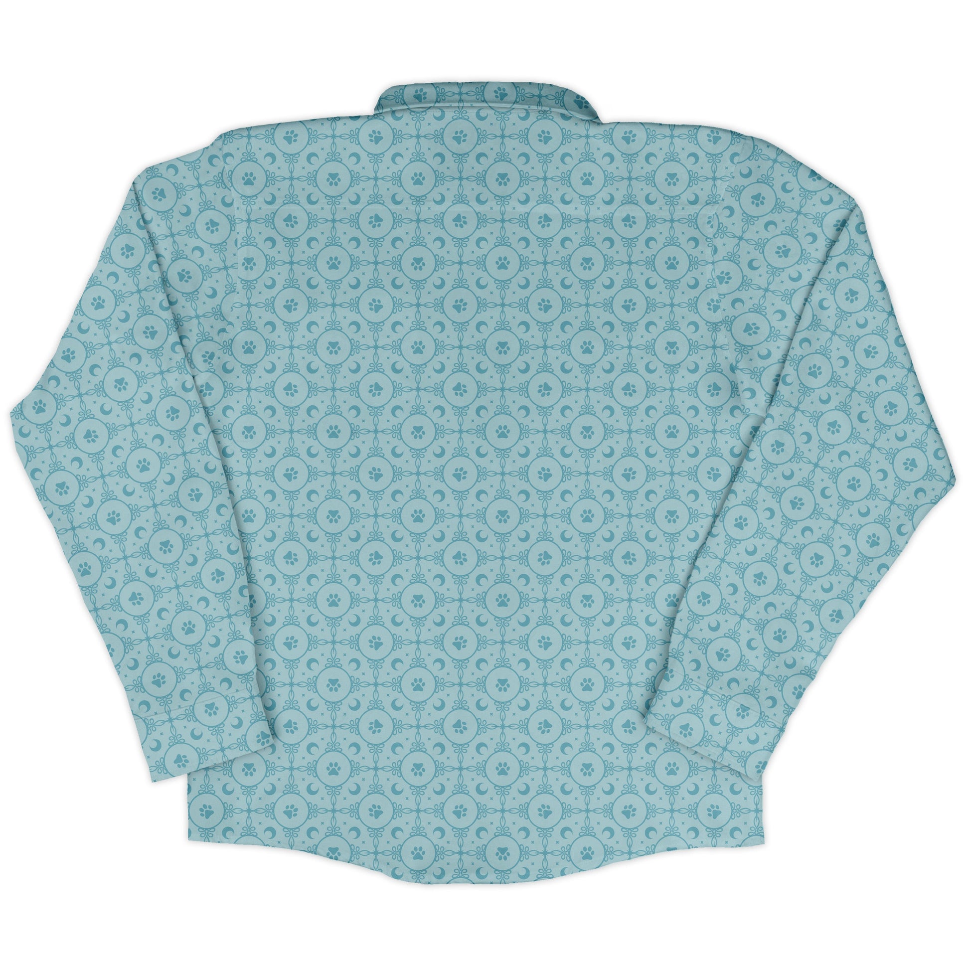 Paw Print Mandala Teal Long Sleeve Button Up Shirt back