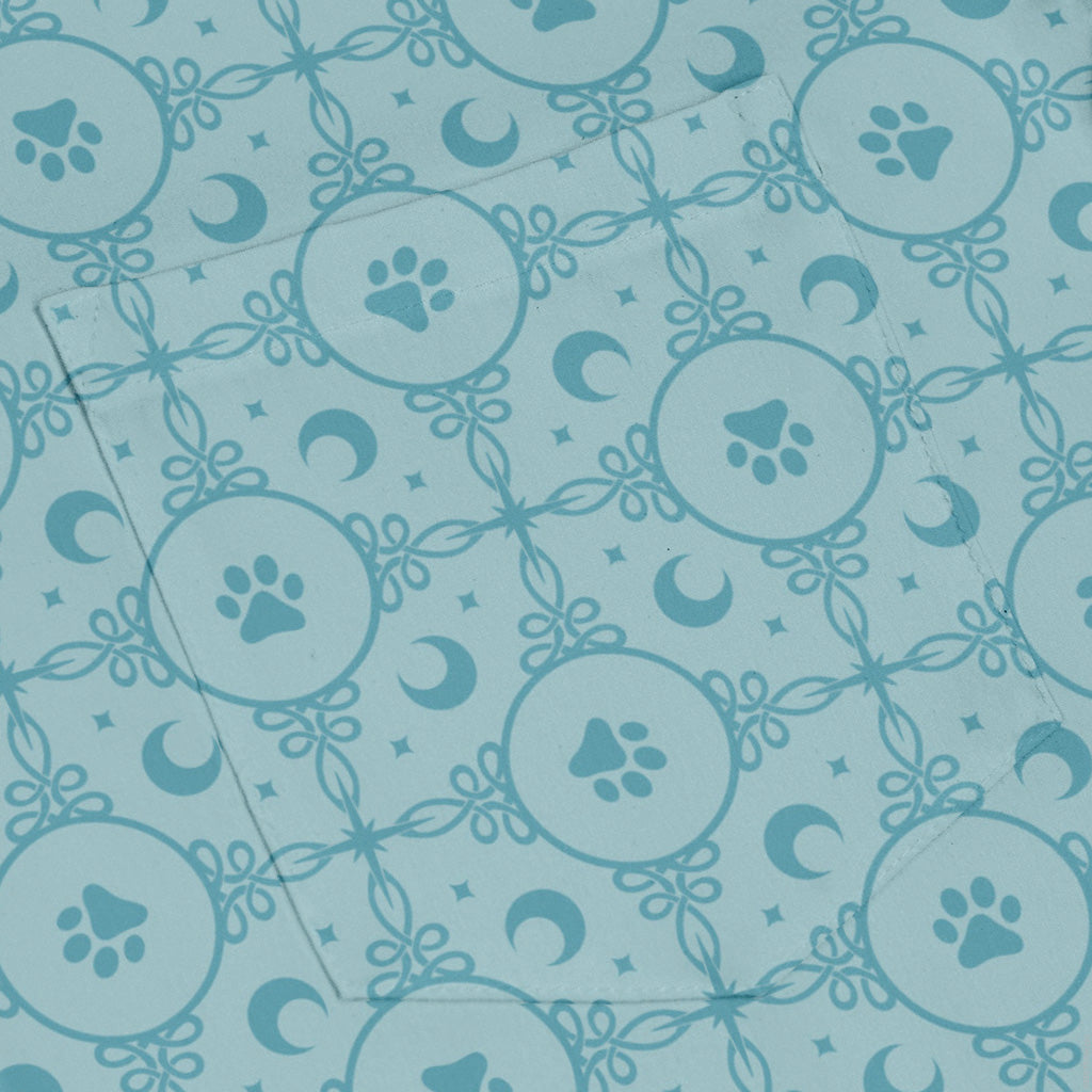 Paw Print Mandala Teal Long Sleeve Button Up Shirt pocket