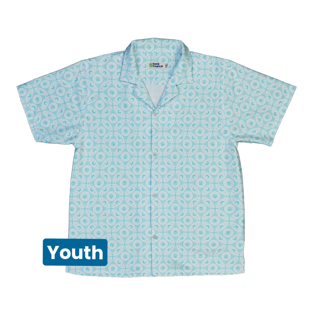 Paw Print Mandala Teal Youth Hawaiian Shirt Front